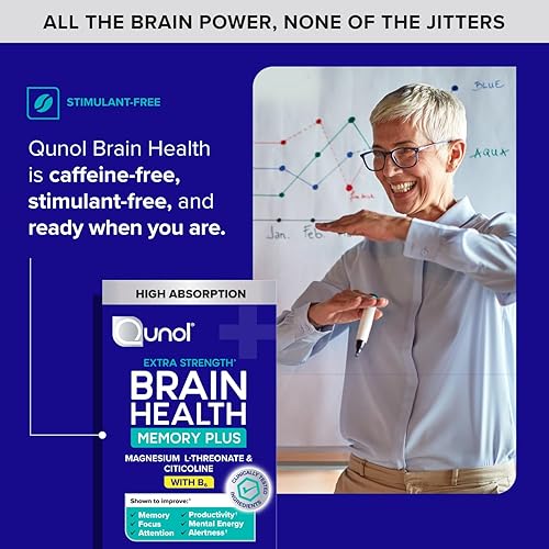 Miniatura 6 de Qunol Brain Health Memory Plus con B6, L-treonato de magnesio y citicolina, ingredientes clínicamente probados para mejorar la memoria, el enfoque,