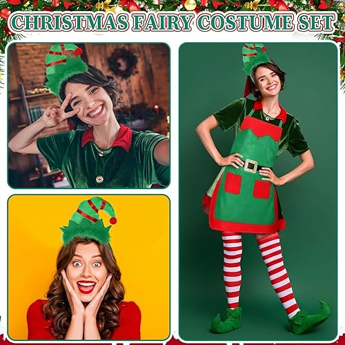 Miniatura 4 de Toulite Juego de 24 delantales de elfo de Navidad con diademas, disfraces de fiesta de Navidad, delantales a granel para adultos y niños para hornear