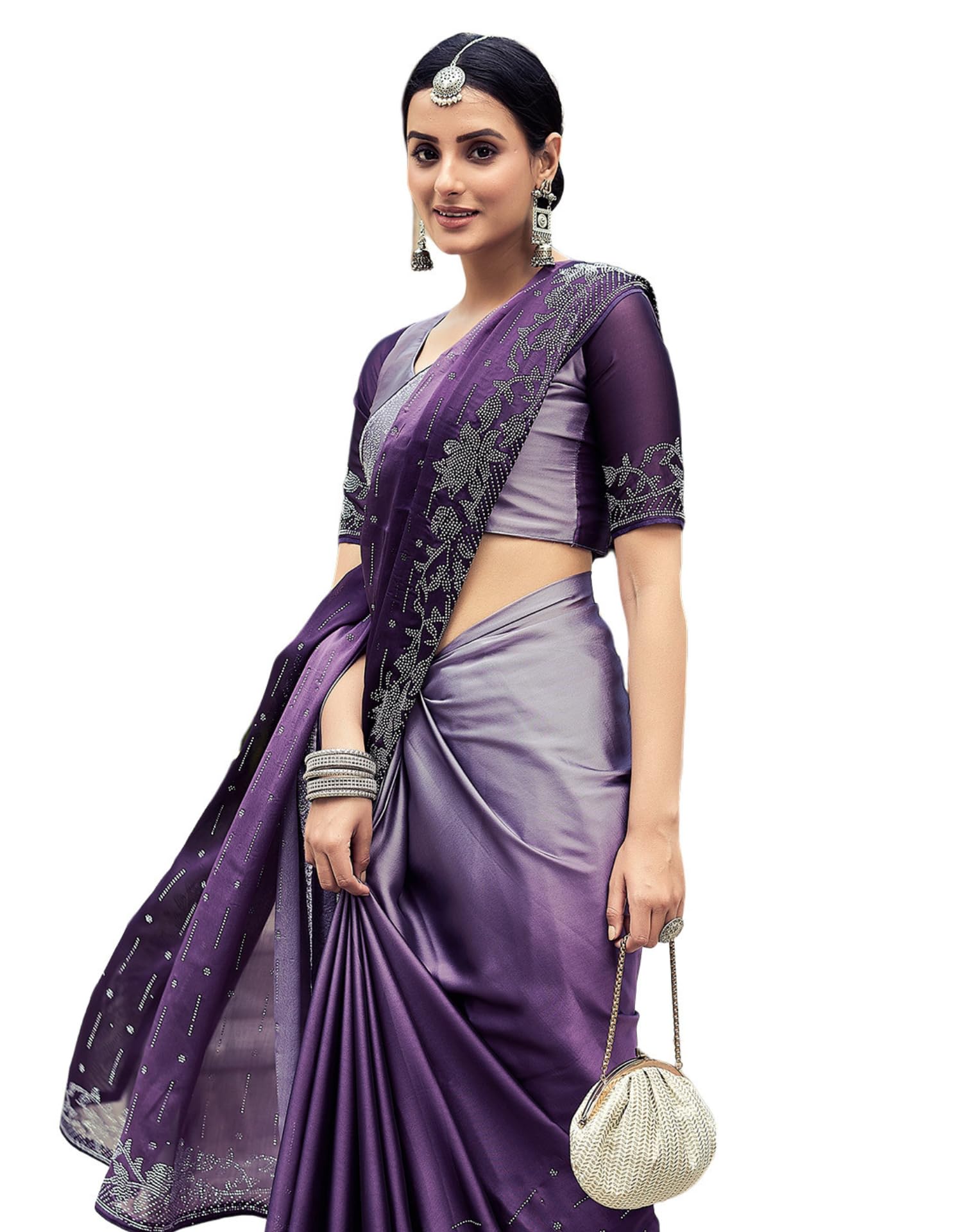 SIRILWomen's Hot Fixing Georgette Saree with Unstitched Blouse Piece