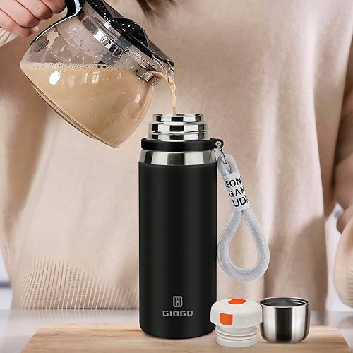 Miniatura 6 de Botellas térmicas de acero inoxidable con taza de 23.7 fl oz23.7 oz botella aislada al vacío para café caliente y frío, botella térmica de agua con