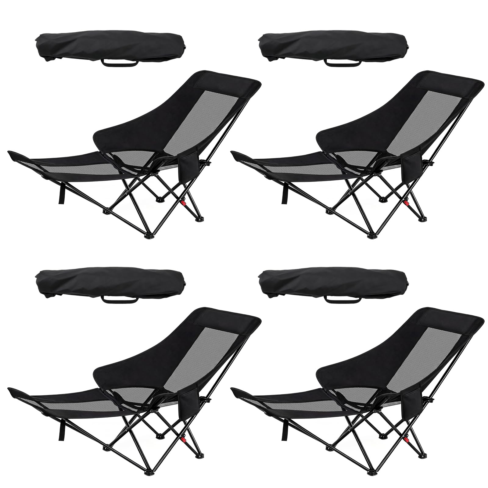 Jadive Set 4 Sedie da Campeggio 2 in 1 con Poggiapiedi 150kg – Sedia Pieghevole con Schienale Regolabile 3 Posizioni, Poltrona Relax per Campeggio, Spiaggia e Outdoor