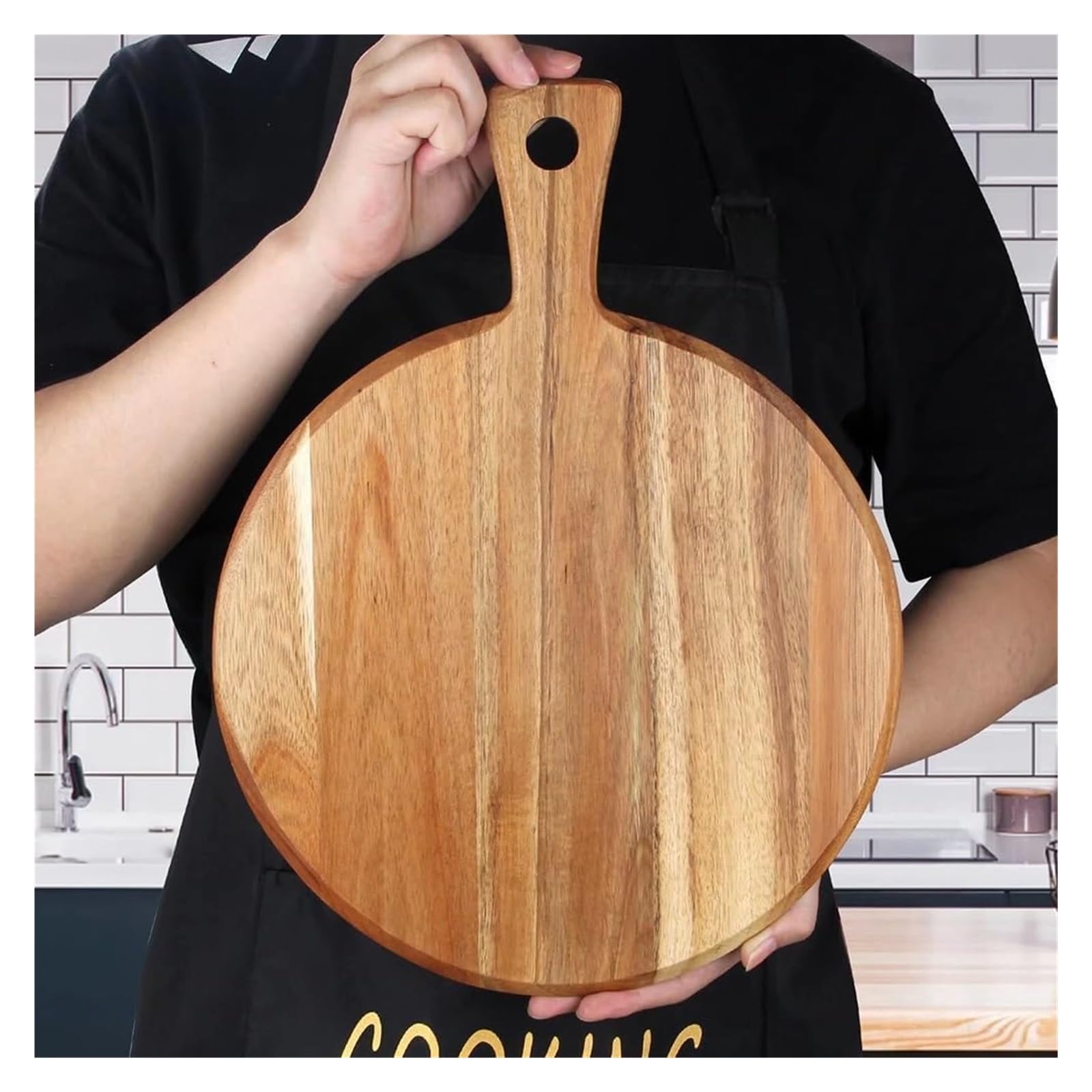 Wooden Chopping Board,Acacia Round Cutting Board with Handle Wooden Chopping Board for Meat Bread Deli Kitchen Serving Board