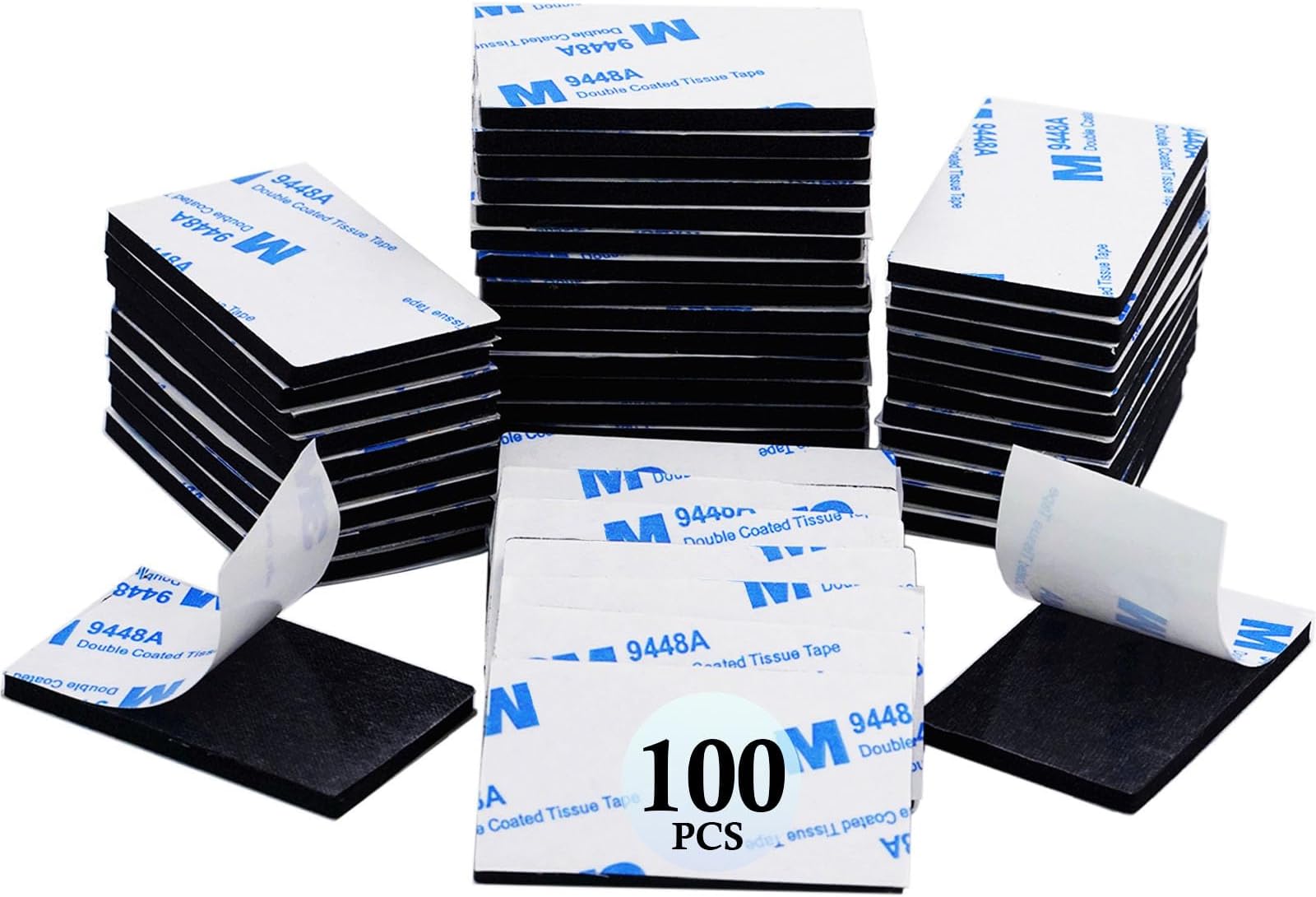 100 Pcs Double Sided Adhesive Pads,Heavy Duty Mounting Tape, 3mm Thickness Pre-Cut Foam Tape,Super-Sticky Black Strong Pads Rectangle Shape Waterproof for Walls Picture, Car, Home, Office