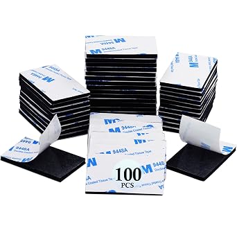 100 Pcs Double Sided Adhesive Pads,Heavy Duty Mounting Tape, 3mm Thickness Pre-Cut Foam Tape,Super-Sticky Black Strong Pads Rectangle Shape Waterproof for Walls Picture, Car, Home, Office