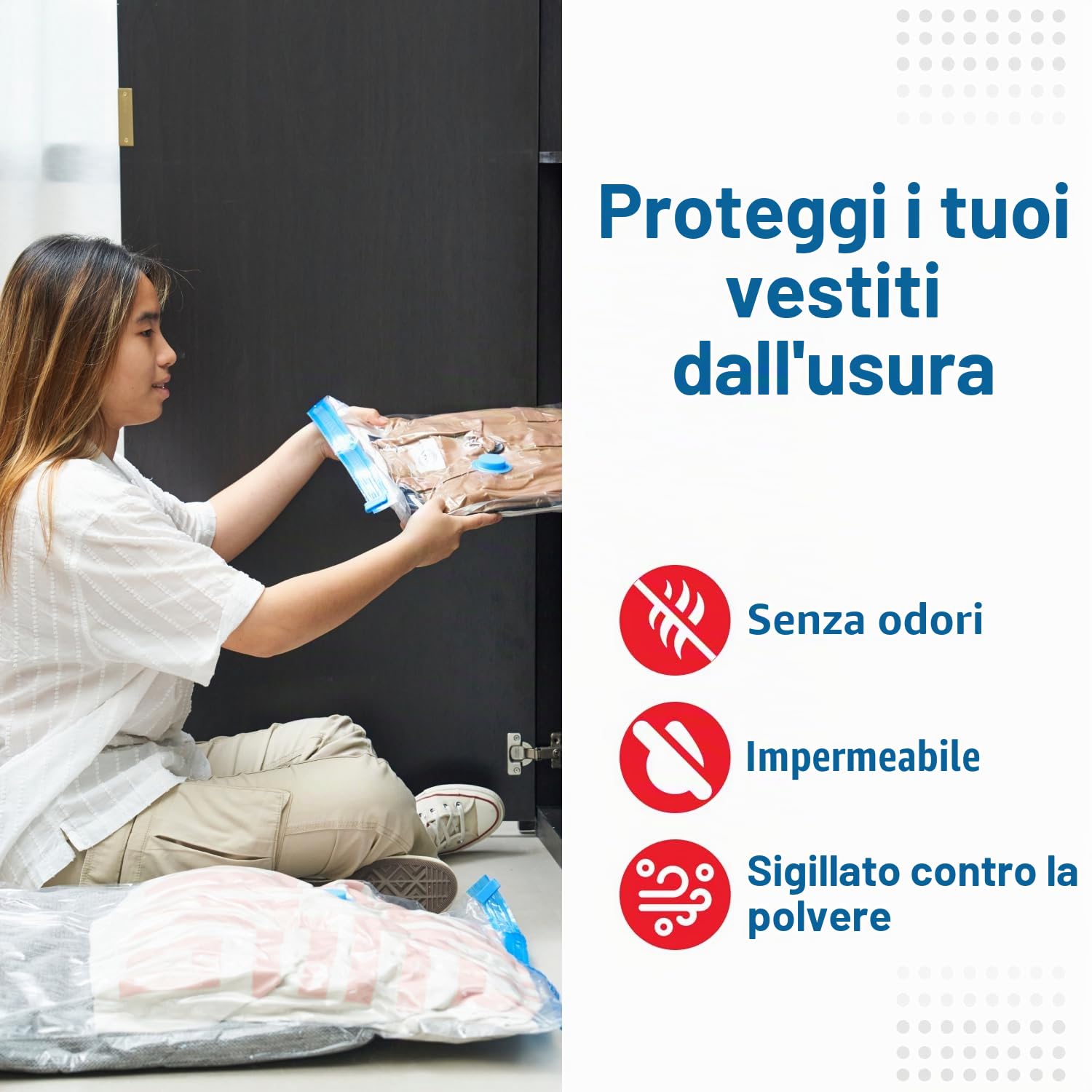 Spacesaver Premium Sacchetti Sottovuoto, 80% in più di Stoccaggio, Pompa a Mano per Viaggio, Doppia Chiusura, Tripla Valvola Turbo-Guarnizione per il Massimo Risparmio di Spazio-Medi 4 Pezzi