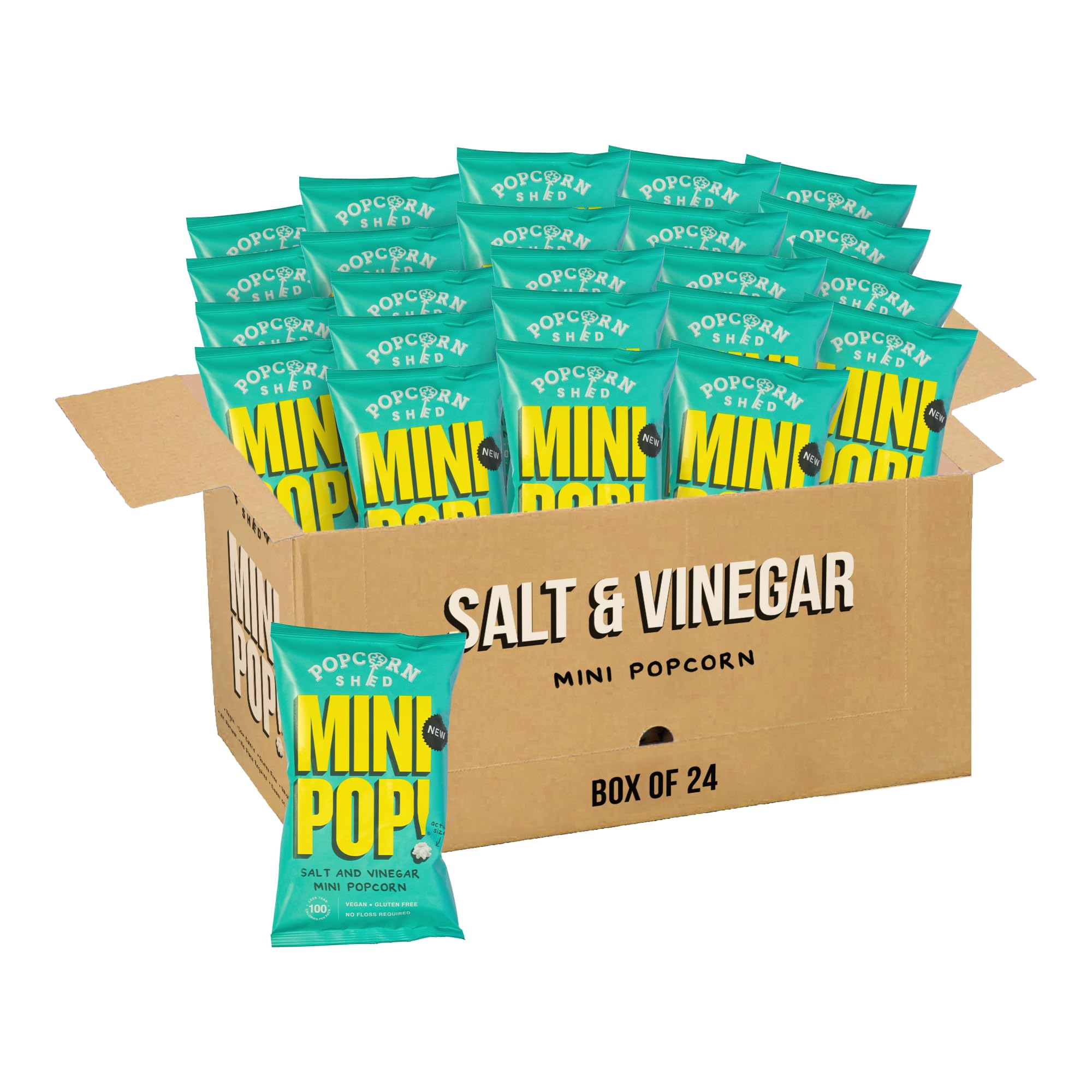 Salt & Vinegar Popcorn (Pack of 24) - Vegan, Gluten Free, Dairy Free, Allergen Free, Low Calorie Healthy Mini Popcorn Snack, Green