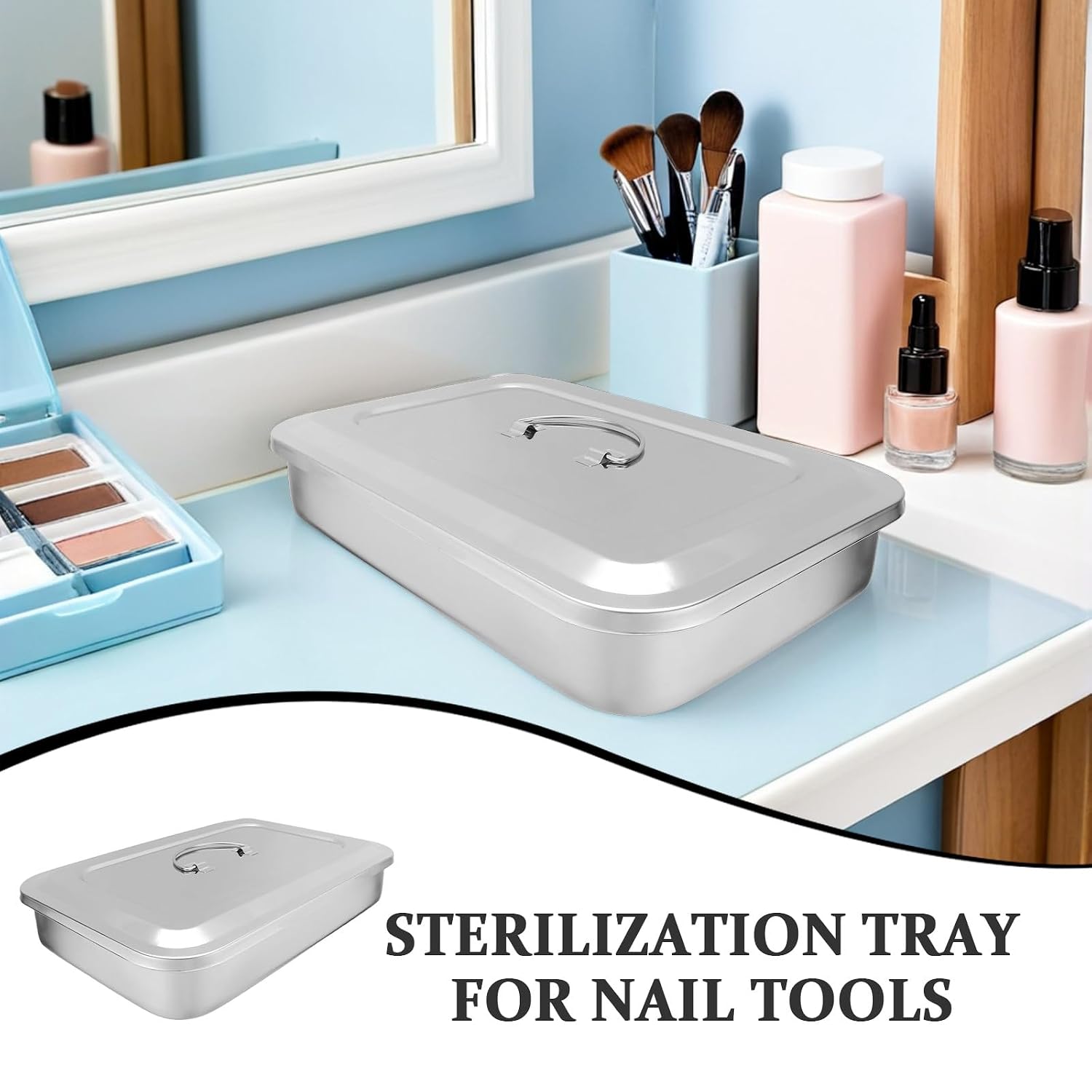 3PCS Stainless Steel Sterilizer for Nail Tools: Manicure Tool Sterilizer Tray - Dental Instrument Disinfection Container with Cover - Storage Tray for Nail Implements