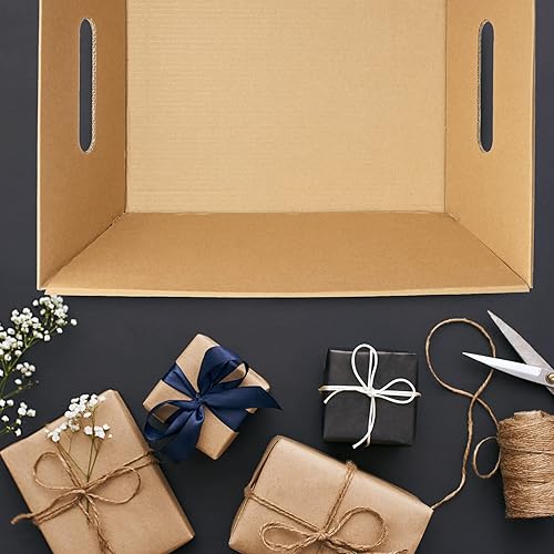 Miniatura 5 de 20 cestas de 10 x 8 pulgadas para regalos de Navidad, canastas vacías de cartón kraft con asa, cesta de regalo para Navidad, vacaciones,