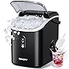 EUHOMY Nugget Ice Maker Countertop with Handle, Ready in 6 Mins, 34lbs Per Day, Removable Top Cover, Auto-Cleaning, Portable Sonic Ice Maker with Basket and Scoop, for Home/Party/RV/Camping (Black)