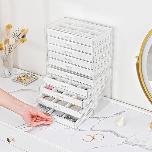 Miniatura 3 de ProCase Joyero organizador de aretes con 10 cajones, estuche acrílico transparente para aretes con bandejas de terciopelo ajustables para mujer