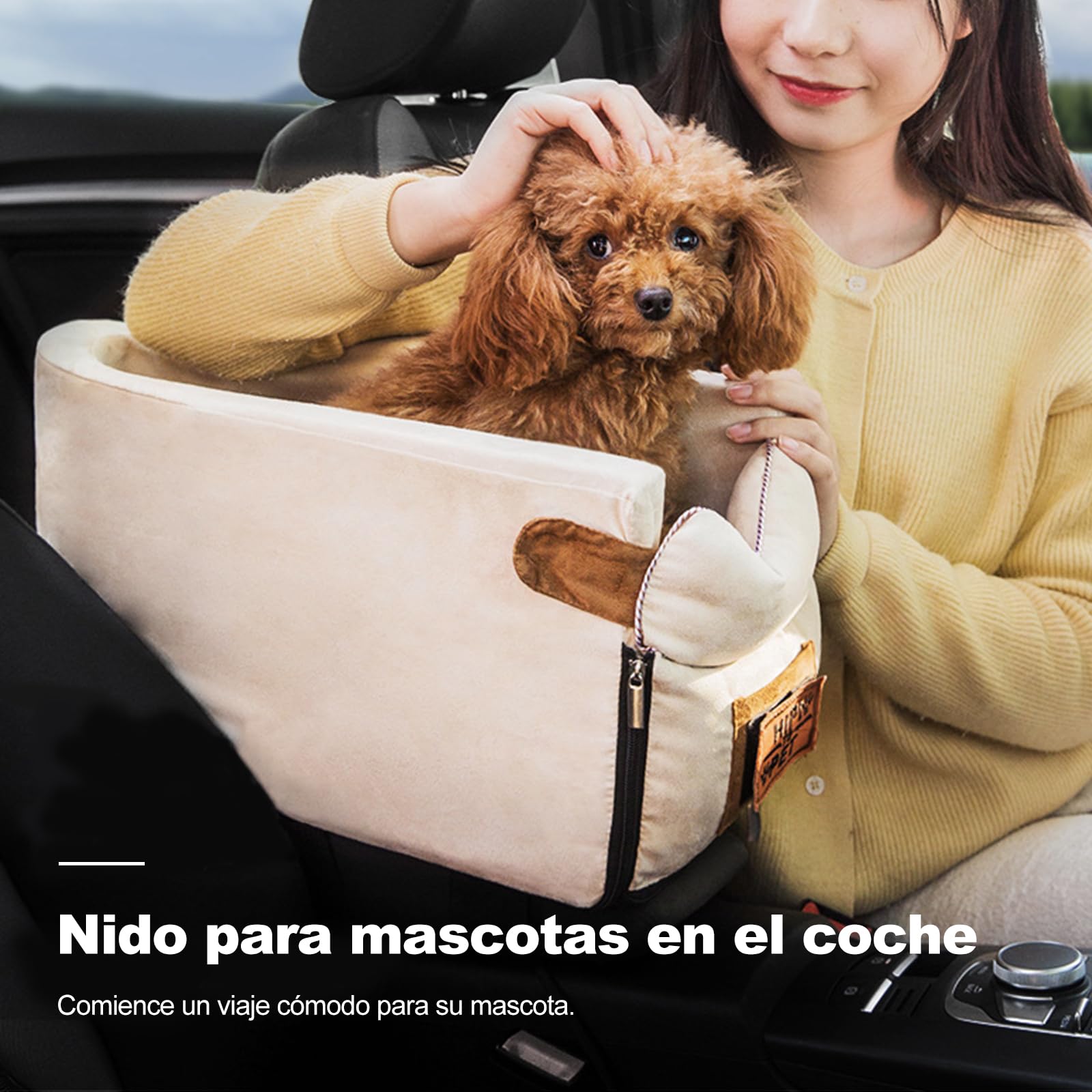 Ergocar Asiento Pequeño de Coche para Mascotas Seguridad para un Peso Inferior a 6 kg, Suave Lavable Desmontable Portátil Asiento Elevador de Coche para Gatos & Perros-Blanco