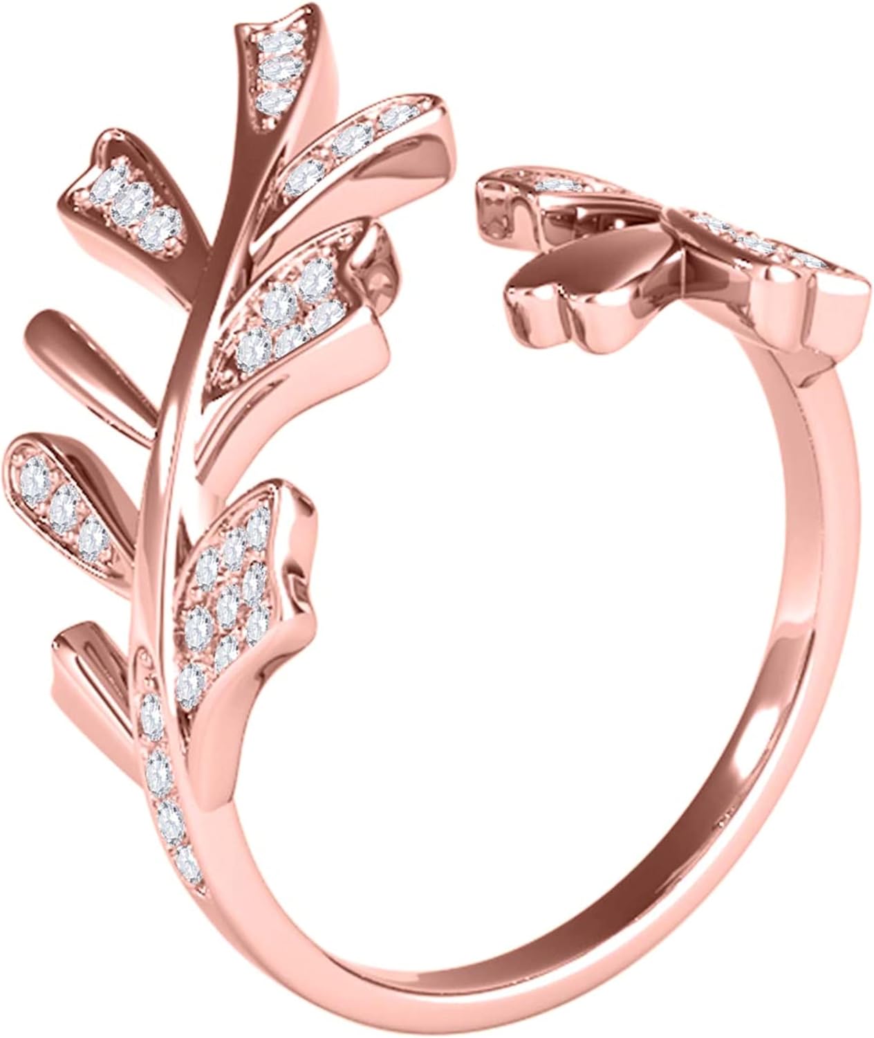 Diamond Floral Rings For Women 0.20 Carat Natural Round White Diamond Nature Leaf Ring In 10k Solid Rose Yellow White Gold Best Gift For Wedding Anniversary Promise Birthday Jewelry Collection