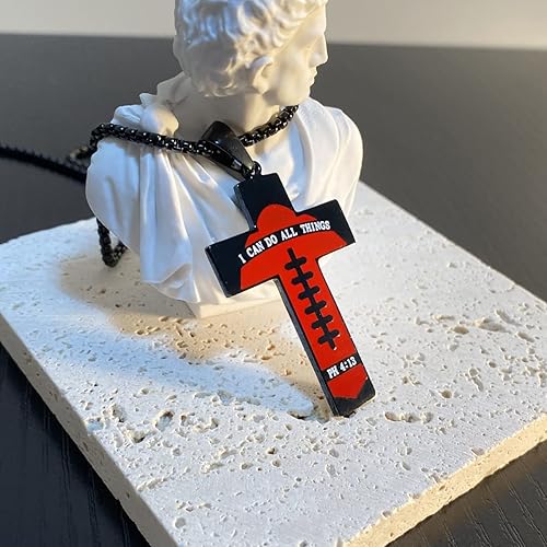 Miniatura 4 de AKarrLili Collar de cruz de fútbol de acero inoxidable con versículo de la Biblia, collar con colgante de cruz deportiva