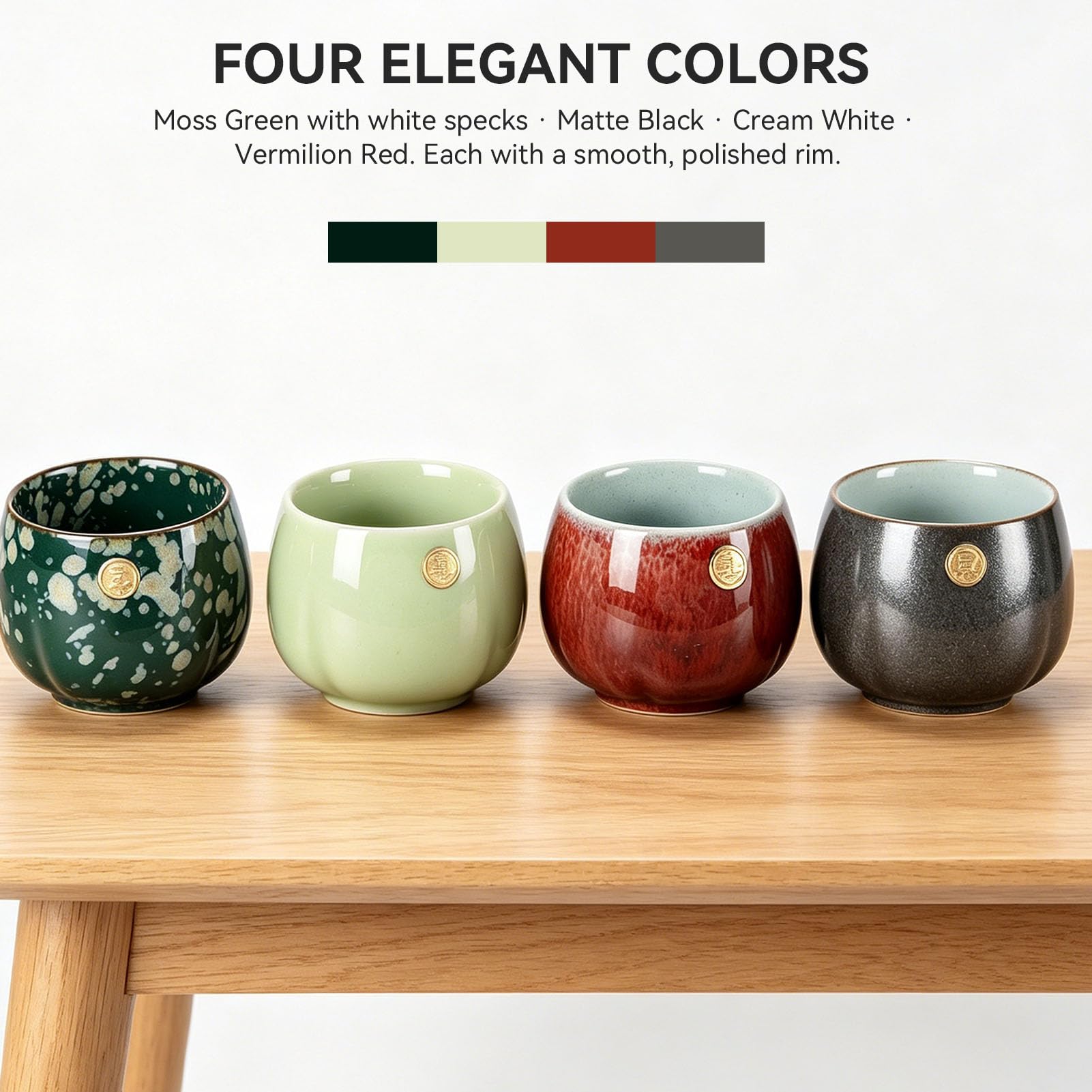 HERCHR Tasse à thé Japonaise,Tasse à Thé en Céramique,Tasses à Thé Japonaise en Céramique, 4 Tasses à Thé Service à Saké Chinois/Japonais Service à Thé Kung Fu Ensemble de 4 Tassess à la Main