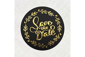 Round Self-Adhesive Save the Date Stickers with Luxurious Gold Foil Embossing (100 Pack)