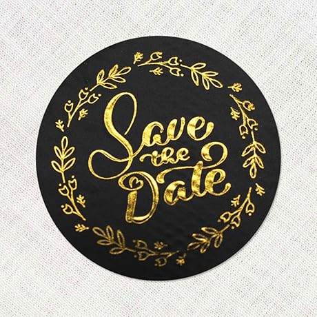 Round Self-Adhesive Save the Date Stickers with Luxurious Gold Foil Embossing (100 Pack)