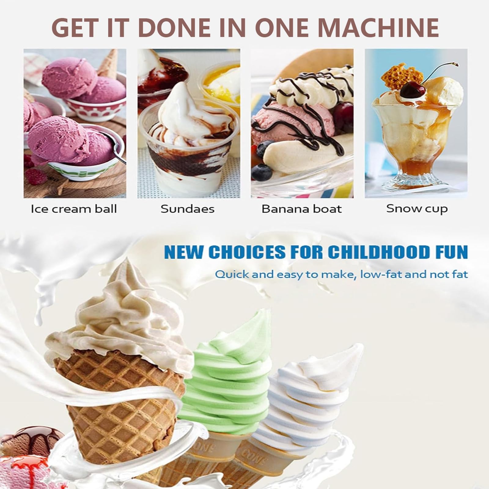 Gelatiere, Mini Macchina per Gelato Soft Completamente Automatica alla Frutta, Facile da Usare, Ideale per Preparare Un Sano Sorbetto Soft, 220 V