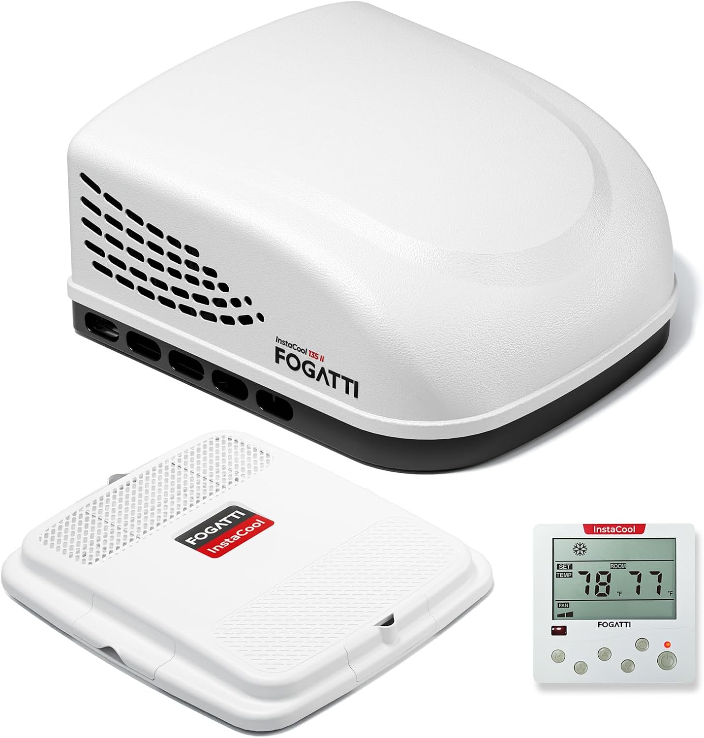 FOGATTI RV Air Conditioner RV Rooftop Non-Ducted 13.5K BTU AC Unit - 115V(AC) including Air Distribution Box and White InstaCool Series