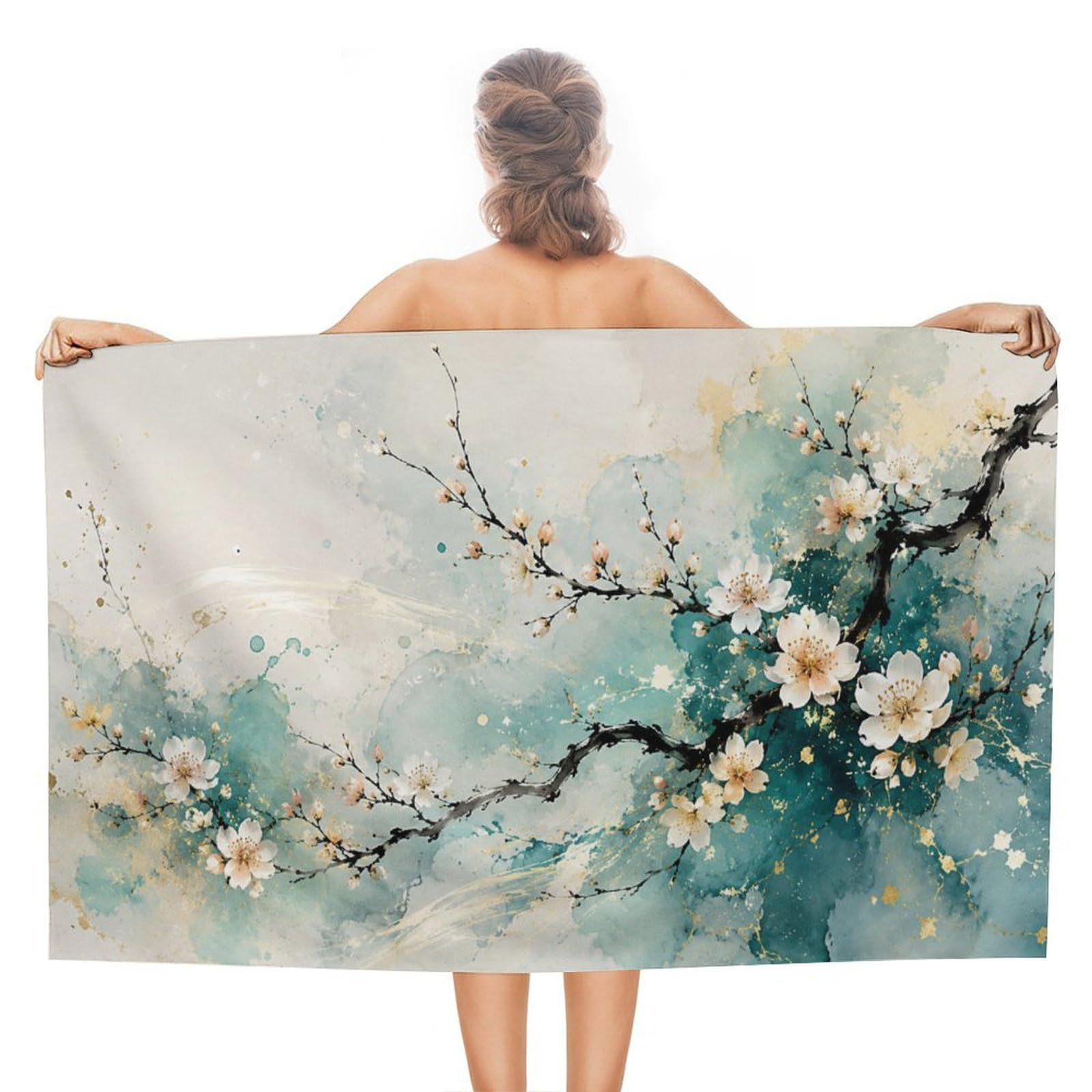 Anceky Cherry Blossom Branch Watercolor Oversized Beach Towel Quick Dry Sand Free Microfiber Travel Towel Lightweight Multi Purpose Beach Blanket Pool Gym Bath Towel 51x31 in
