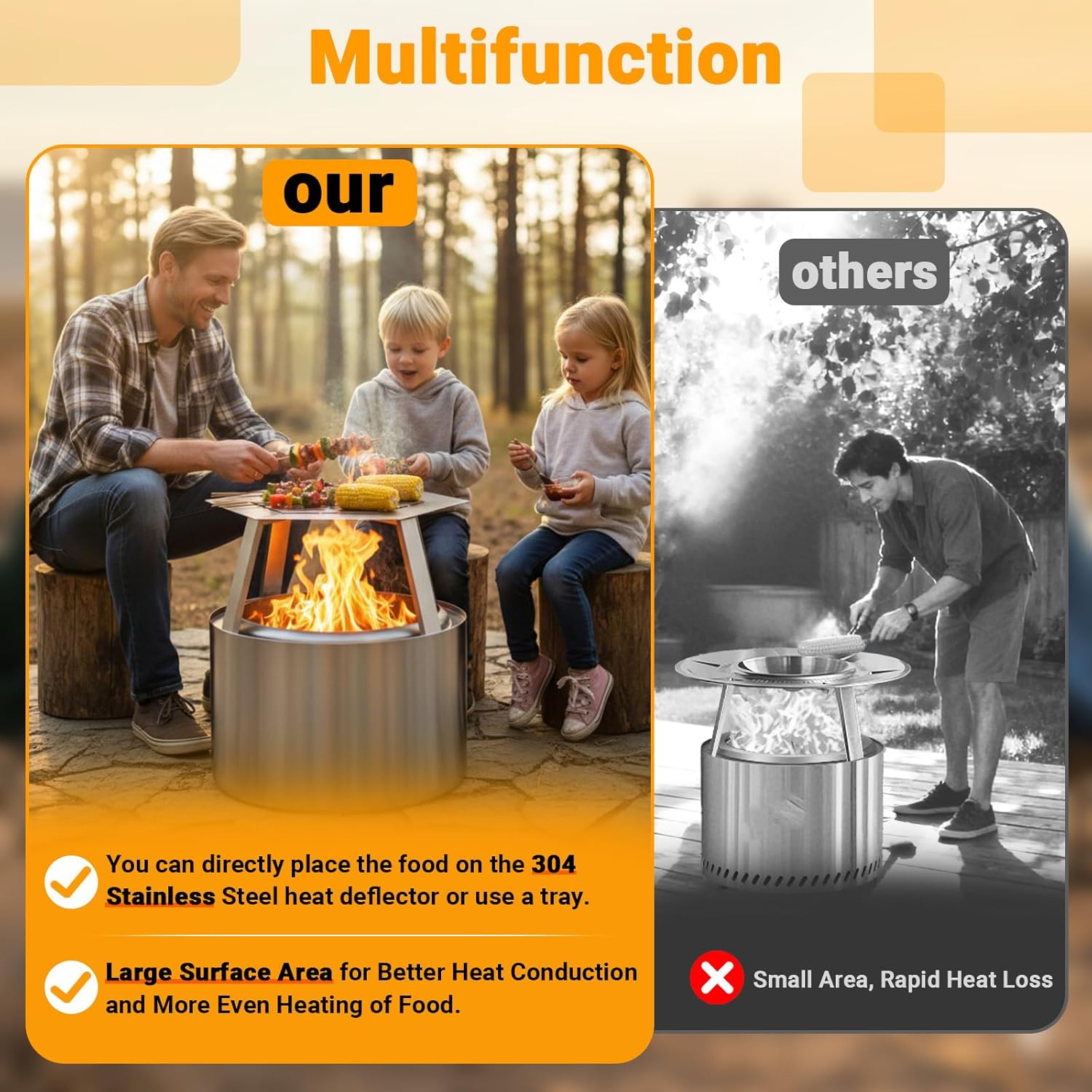 15” Heat Deflector for Solo Stove Ranger/Ranger 2.0, Stainless Steel Heat Diffuser with Fireplace Hook Handle, 3 Leg for Most Outdoor/Indoor Backyard Camping Solo Stove Accessories