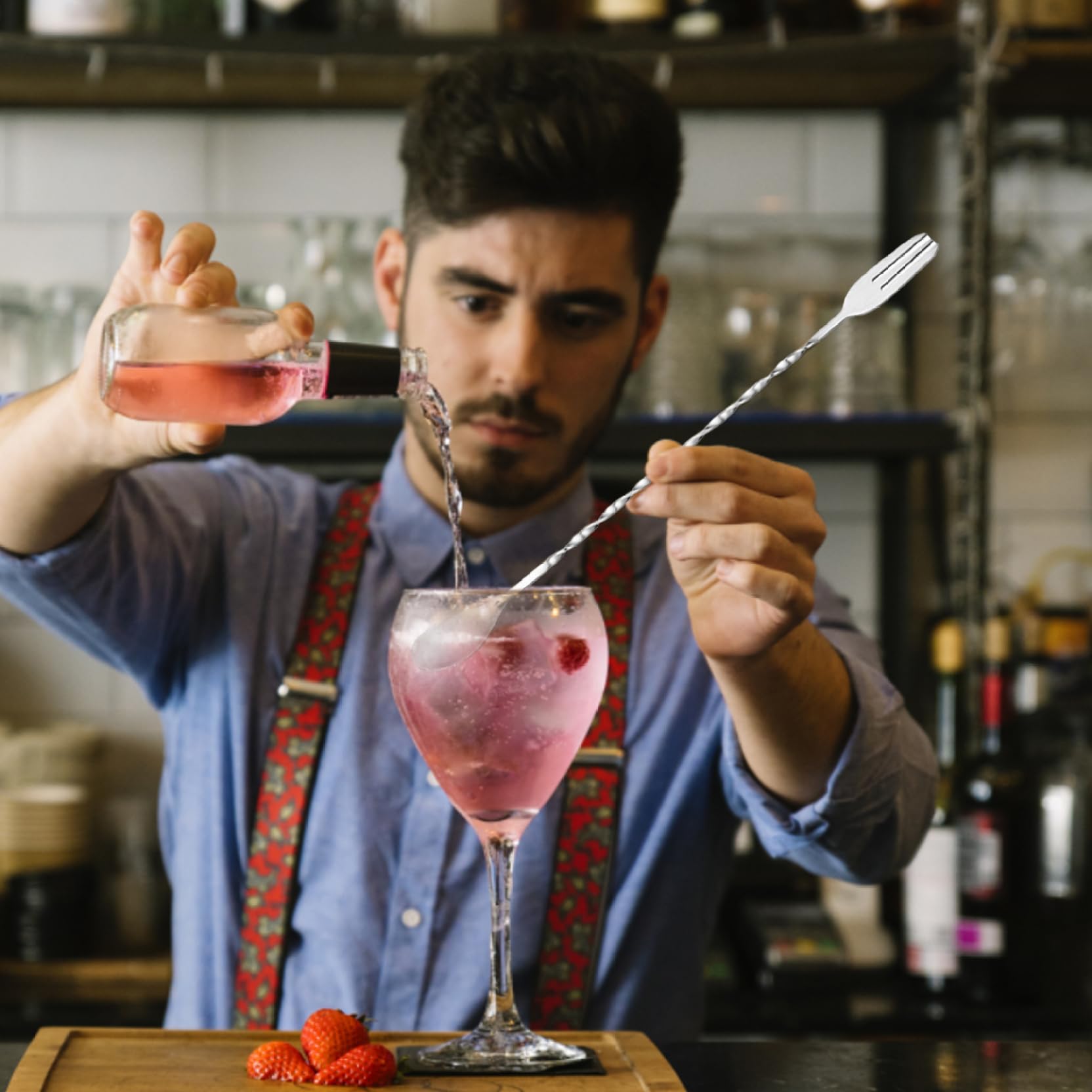 Cocktail Muddler and Bar Spoon 10 Inch Muddler and Cocktail Spoon Cocktail Mixing Spoon Set Stainless Steel Mojito Stirrer Bar Accessories 2Pcs