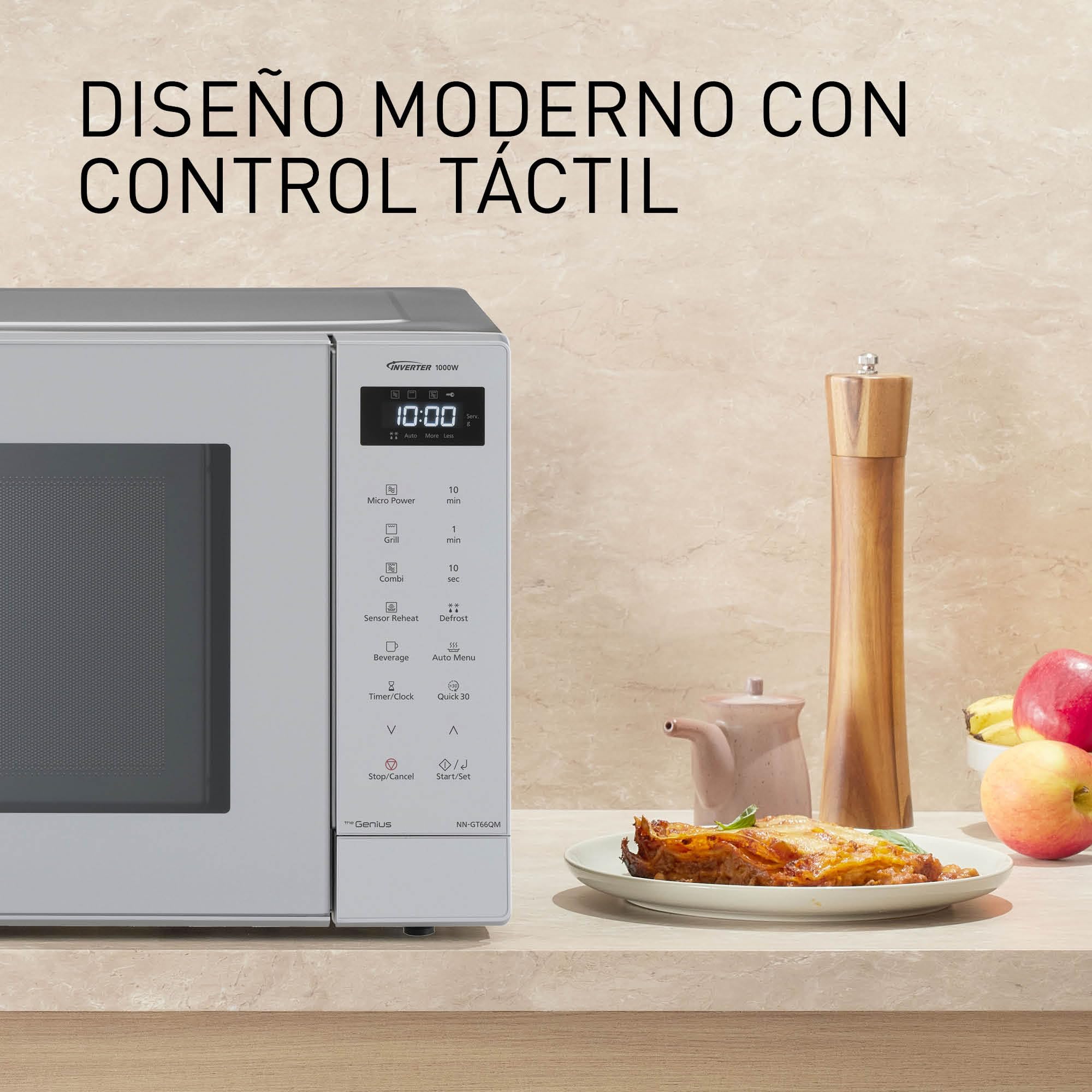 Panasonic NN-GT66QMEPG Horno Microondas Combinado de 31 L con Grill, 1000 W, Cocción Combinada, 7 Niveles de Potencia, Descongelación Turbo, LED, Plato Giratorio, Plateado