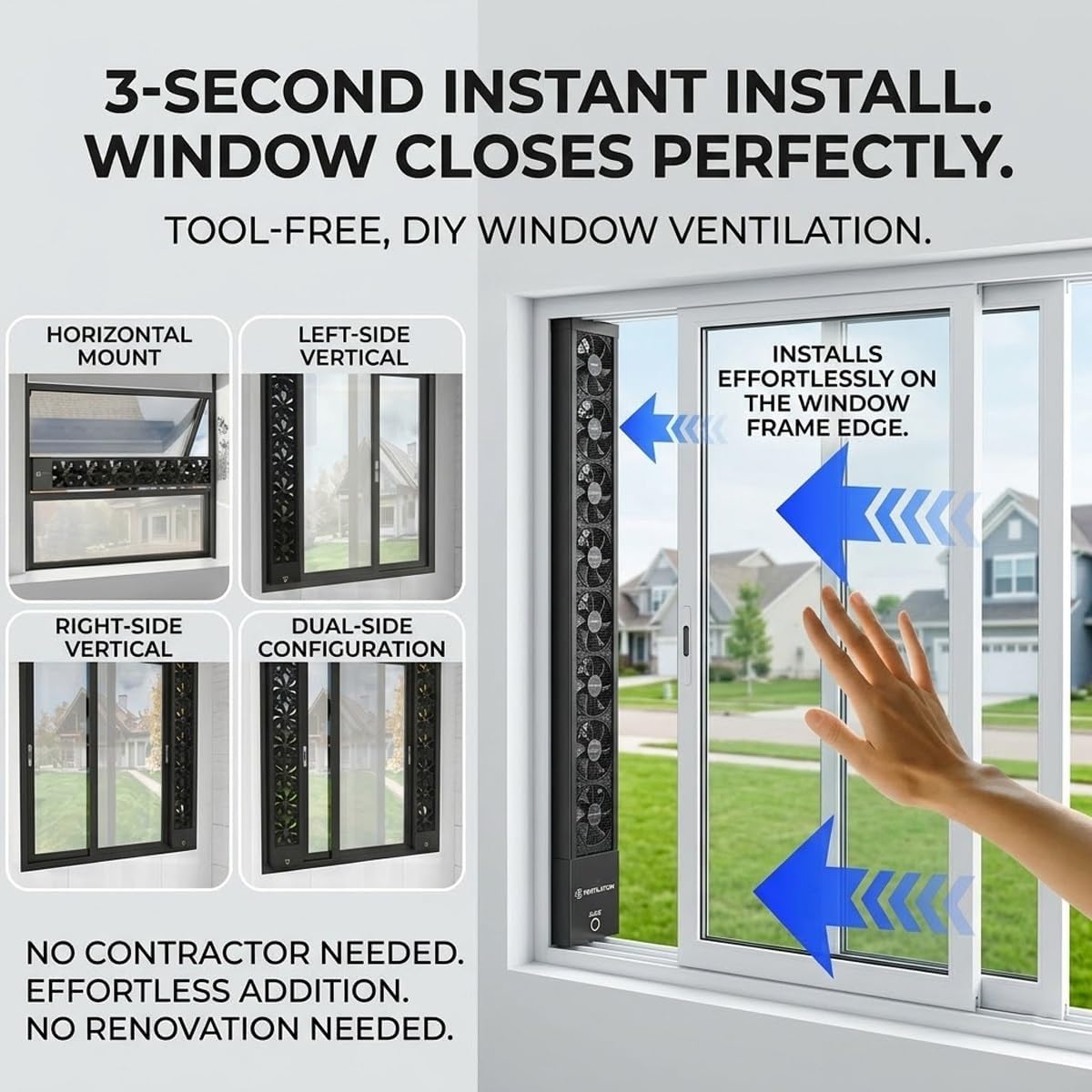 Vertical Window Exhaust Fan for Sliding Windows, Retractable Reversible Airflow Window Fan with Stepless Speed Control, Quiet No-Drill Window Fan for Bedroom Kitchen Office(42.1-46.1in)