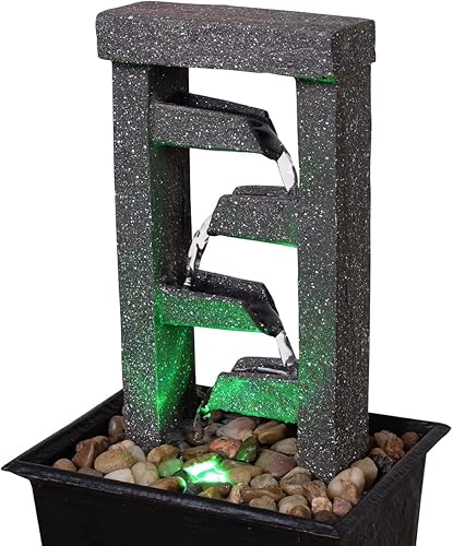Miniatura 9 de GOSSI Fuente de agua de mesa de vidrio de 10 pulgadas con rocas naturales de río y luces LED RGB que cambian de color, decoración para el