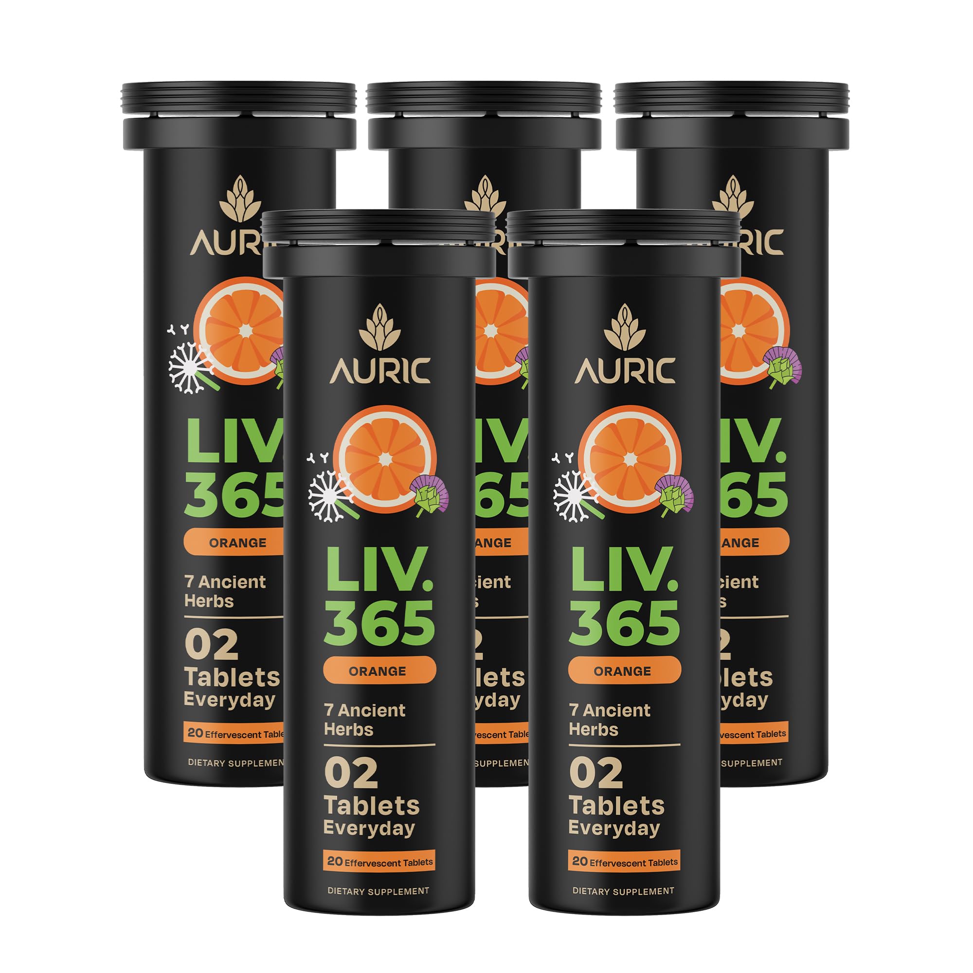 Auric LIV365 Suplemento Fitoterápico Efervescente Sabor Laranja, 100 tabletes
