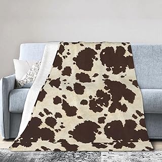 Manta de franela ligera con estampado de piel de vacuno marrón para cama, sofá, viajes y camping, color marrón
