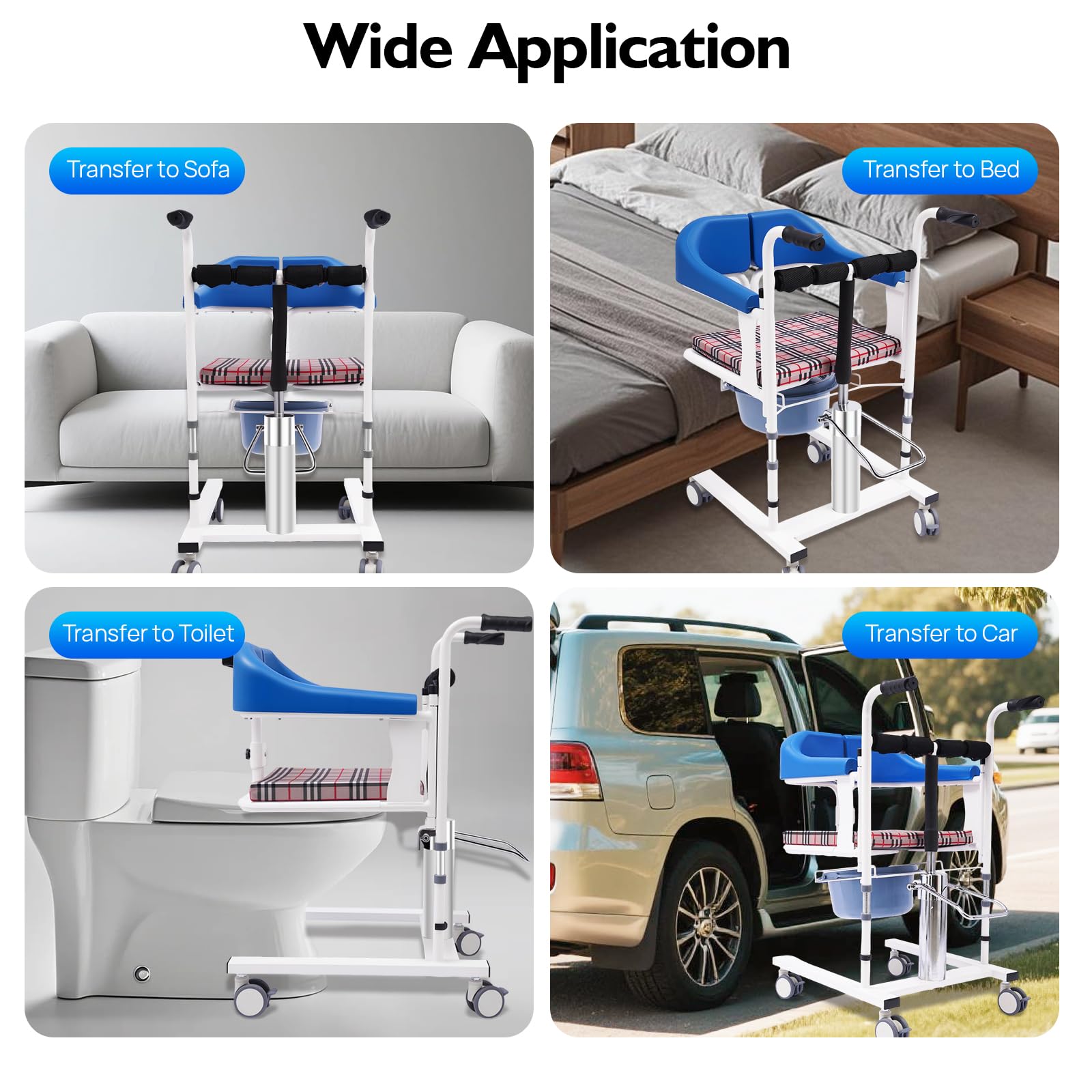 Fauteuil roulant hydraulique pour patients, chaise de transfert divisée à 180°, avec pot, capacité de charge 90 kg, hauteur réglable 42-61 cm, pour personnes handicapées, paralysées,