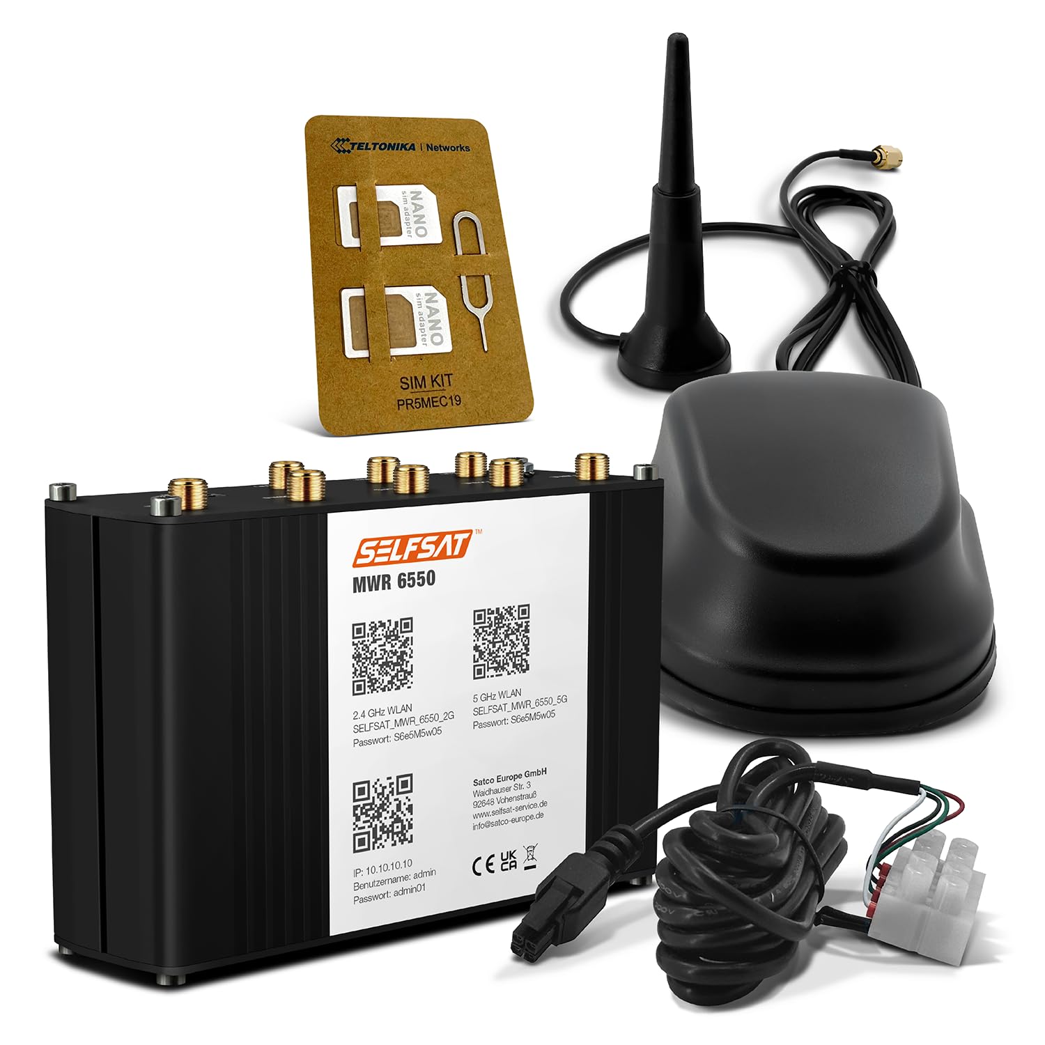SELFSAT MWR 6550 5G Routeur Wi-Fi catégorie 20 WiFi 6 jusqu'à 3,4 Gbps avec antenne SELFSAT 5G Noir