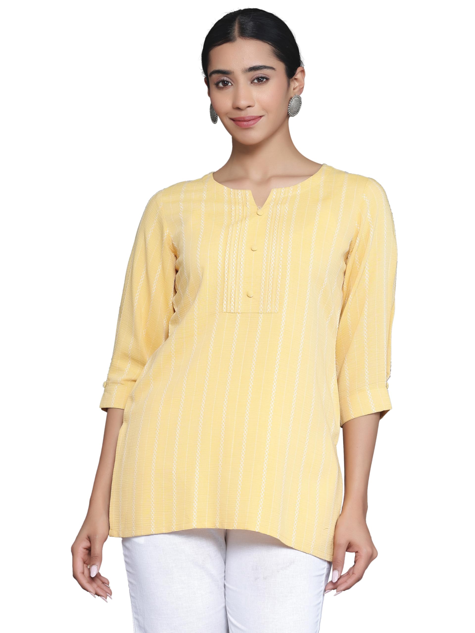 Libas Women's Mustard Cotton Blend Straight Kurti For Xl
