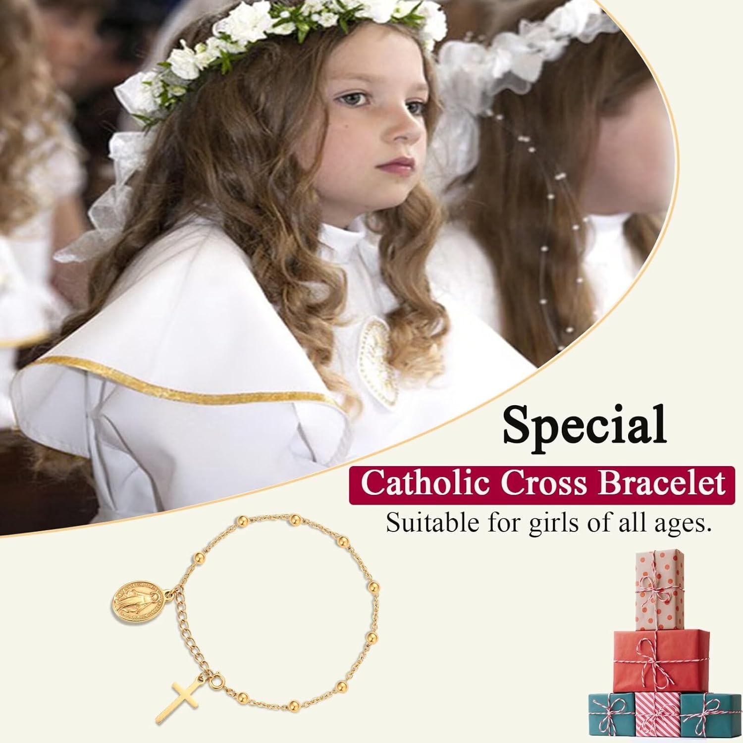 Catholic Gifts for Girl Virgin Mary Christian Cross Bracelet First Communion Baptism Confirmation Gifts For Teen Girls Link Jewelry - Image 2