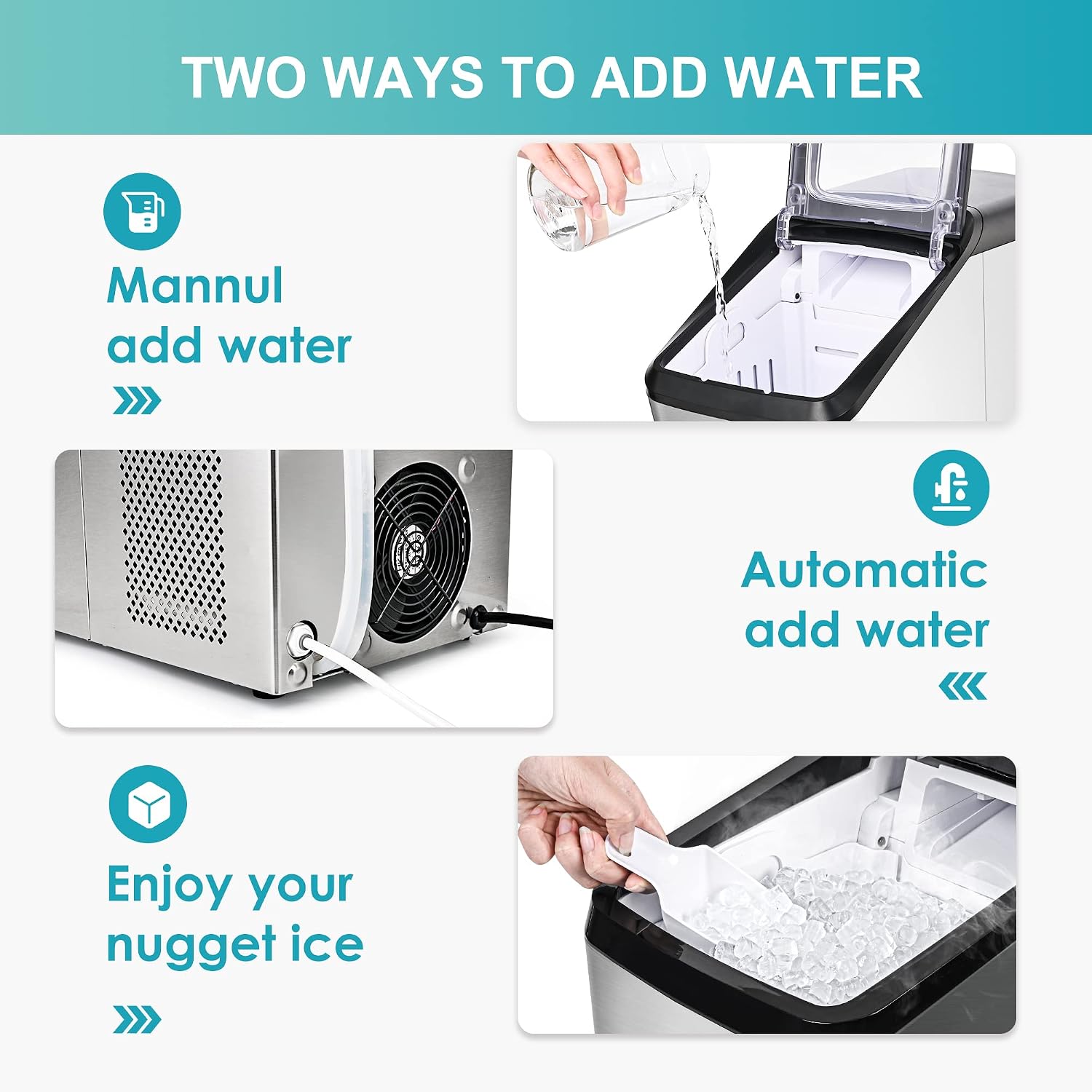 EUHOMY Nugget Ice Maker Countertop, 30lbs/Day, 2 Way Water Refill, Self-Cleaning Pebble Ice Maker Machine with 3Qt Reservoir, Ice Makers Countertop Ideal for Home, Office, Bar, and Party. (Silver)