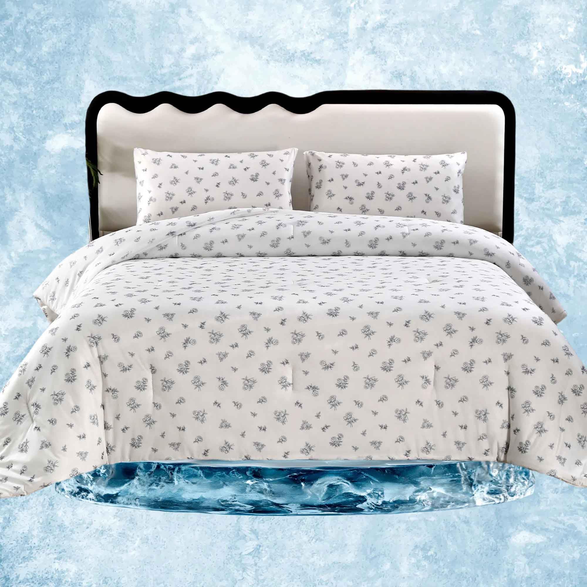 SDY Silky Cooling Comforter, Floral Comforter Set Full Includes 1 Comforter + 2 Pillowcases for Summer,Cooling Bedding for Night Sweats Hot Sleeper