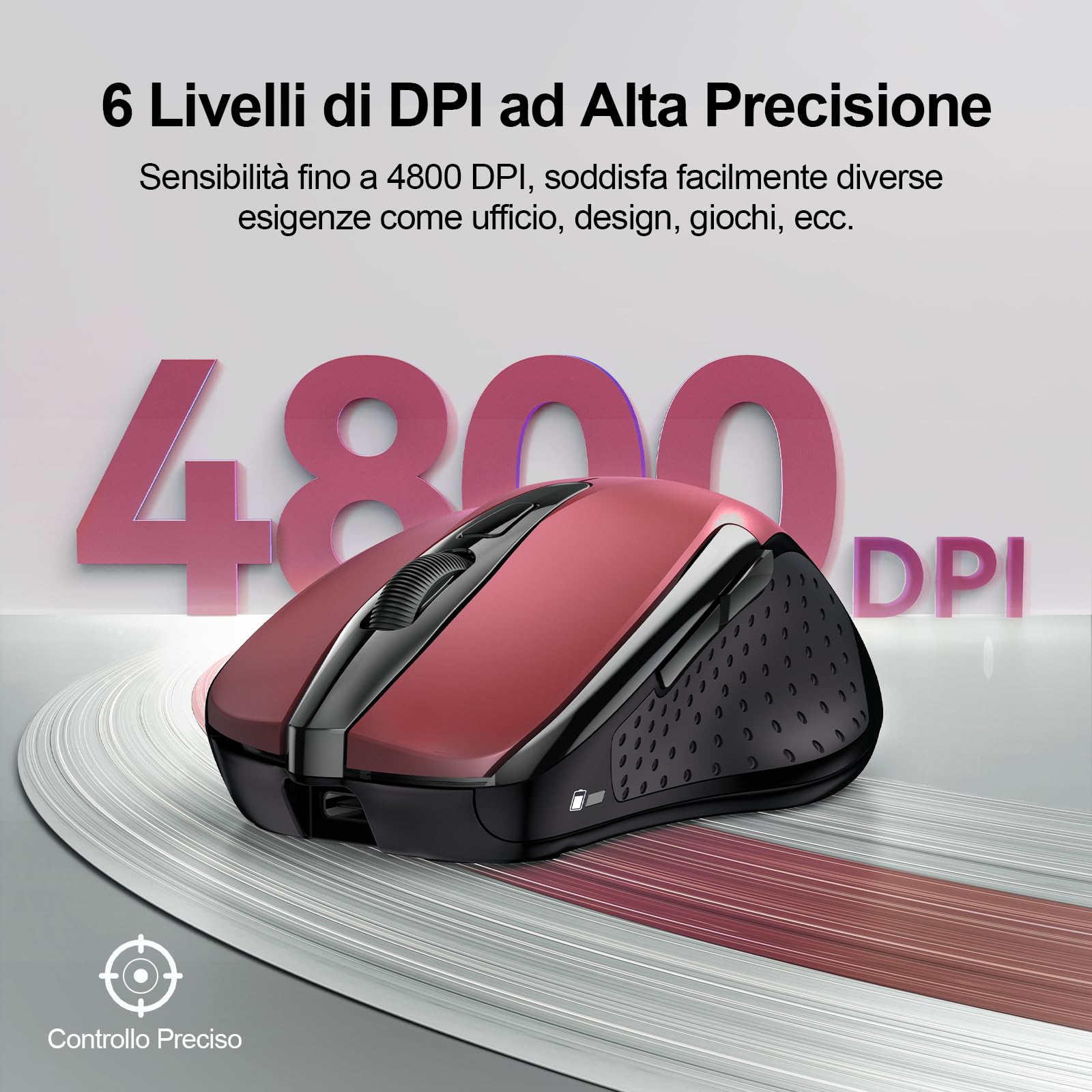 TECKNET Mouse Wireless Ricaricabile, Silenzioso Senza Fili, Riduzione Rumore 90%, 4800 DPI, 6 Pulsanti Ergonomico, 2.4G USB Compatibile Con PC Portatile, Mac, Laptop