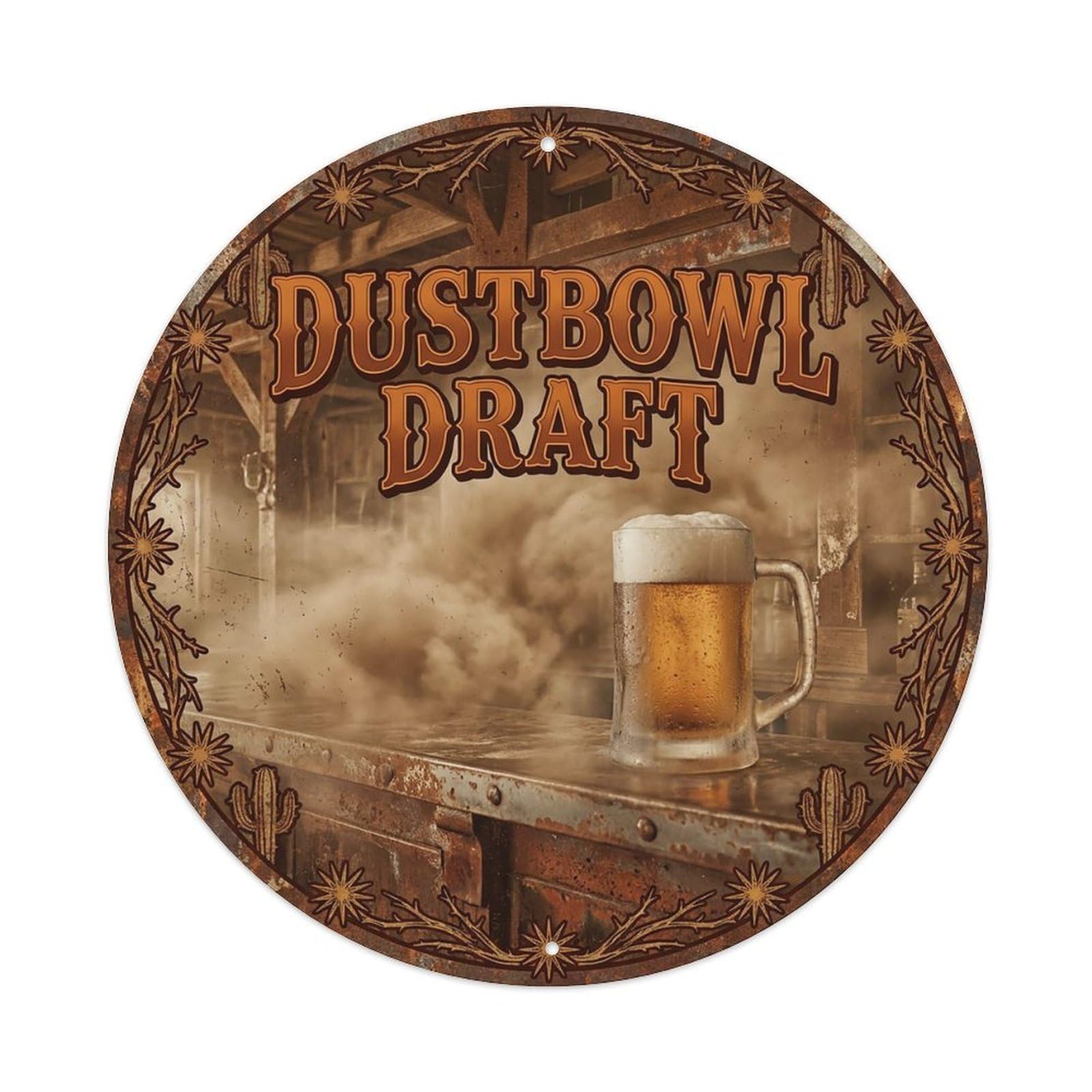 Vintage Beer Western Cowboy Dustbowl Draft Retro Bar for Pub Vintage Metal Tin Sign Plaque Wall Decor for Cafe, Club Bar, Office, Garden Metal Poster 8x8Inch