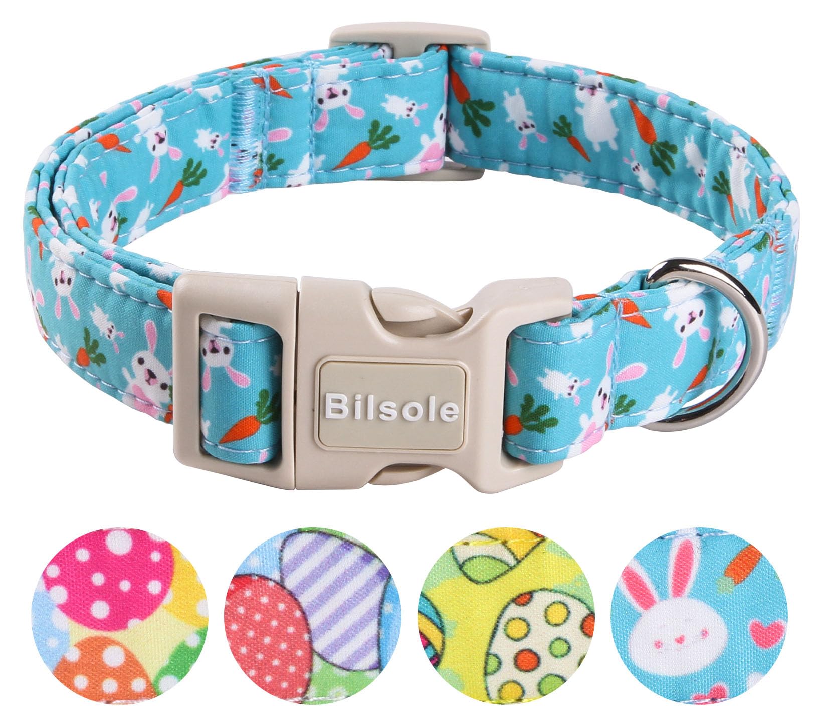 Bilsole Easter Dog Collar-Cute Easter Bunny Dog Collar, Adjustable Rabbit&Carrot Print Pet Collar for Small Medium Large Girl Boy Dogs, Blue, XS