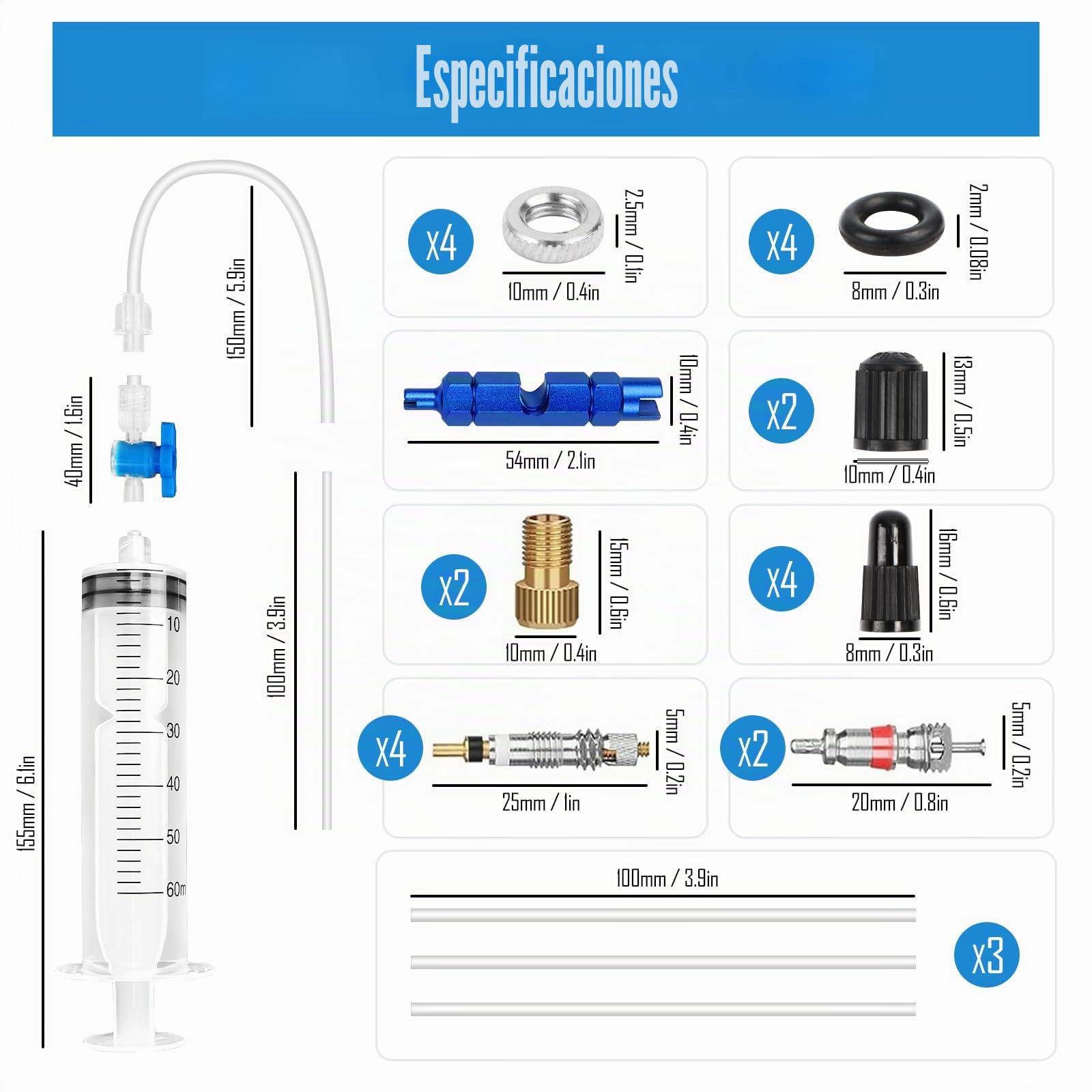 29 Piezas Jeringa para líquido Sellador Tubeless y Herramienta de Extracción de Válvulas Presta Jeringuilla Tubeless Antipinchazos 60ml, Presta Kit Tubeless para Sellante, MTB, Bicicleta