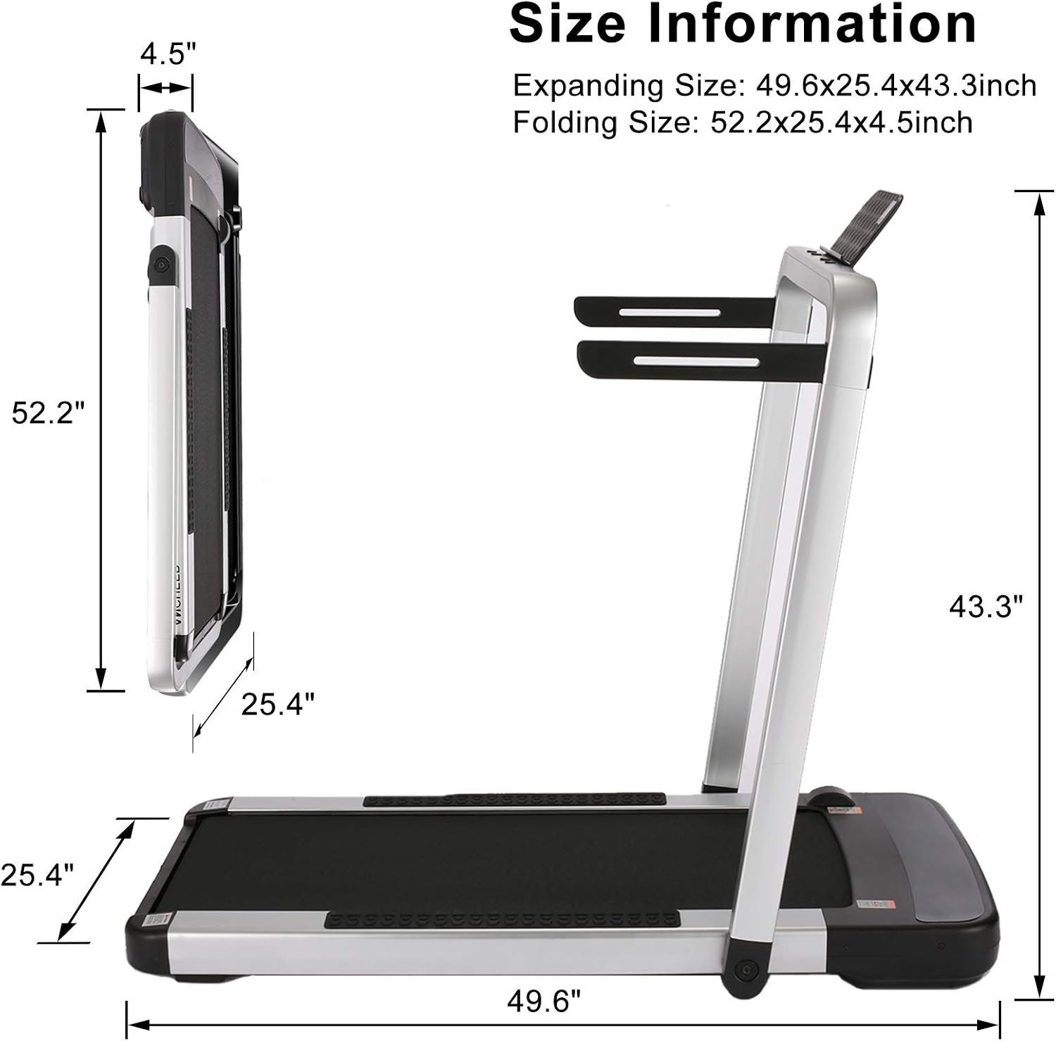 OppsDecor Under Desk Treadmill 2in1 Pad Treadmill Folding Electric Treadmill Installation-Free Remote Control Walking Running Machine with APP for Home Office Workout Indoor Exercise Machine