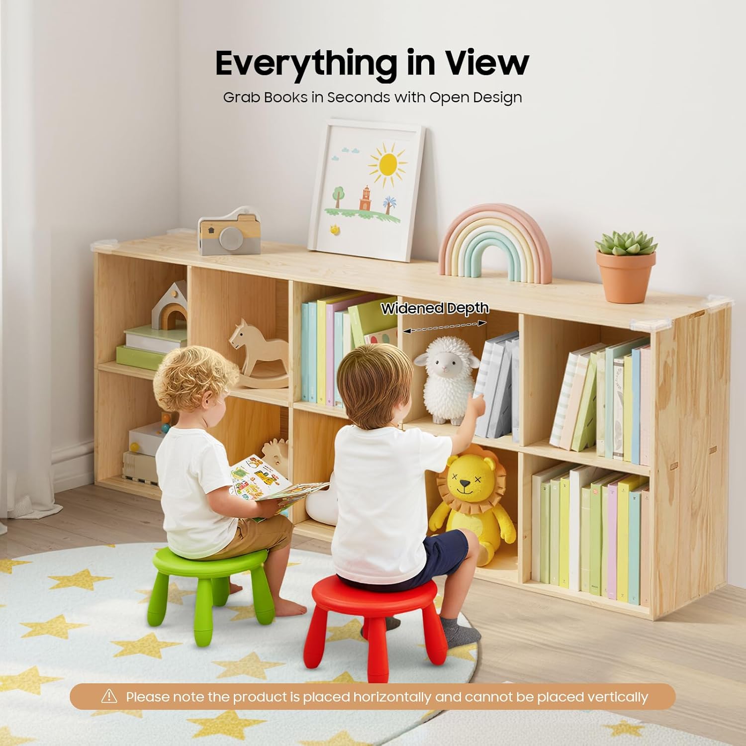 10 Cube Storage Organizer, Solid Wood Open Bookshelf, Floorstanding Cube Organizer Bookcase, Vertical or Horizontal for Living Room Bedroom Hallway School, 59.06x11.81x23.62in