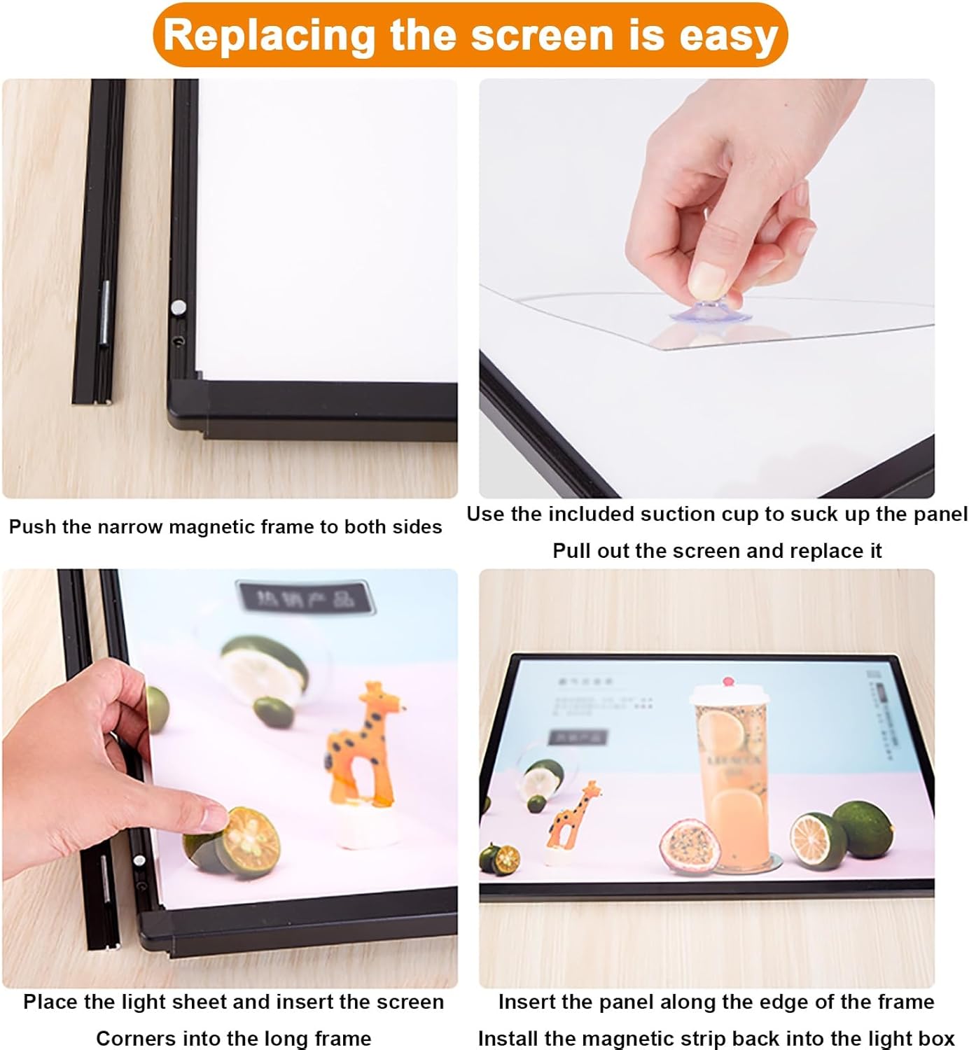 Ultra-thin Led Hanging Backlit Menu Board Aluminum Alloy Frame Led Digital Display BoardNot Easy to Deform Suitable for Commercial Purposes Such As Shopping Malls Advertising Exhibitions(Horizo