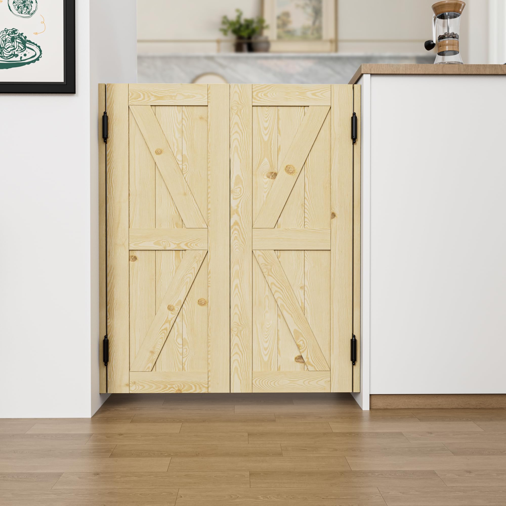 JUJUBON Swinging Half Doors 30" x 42" Interior Solid Wood Saloon Doors Auto Close Swing Cafe Door with Metal Hinges Quiet Operation for Kitchen, Bar,