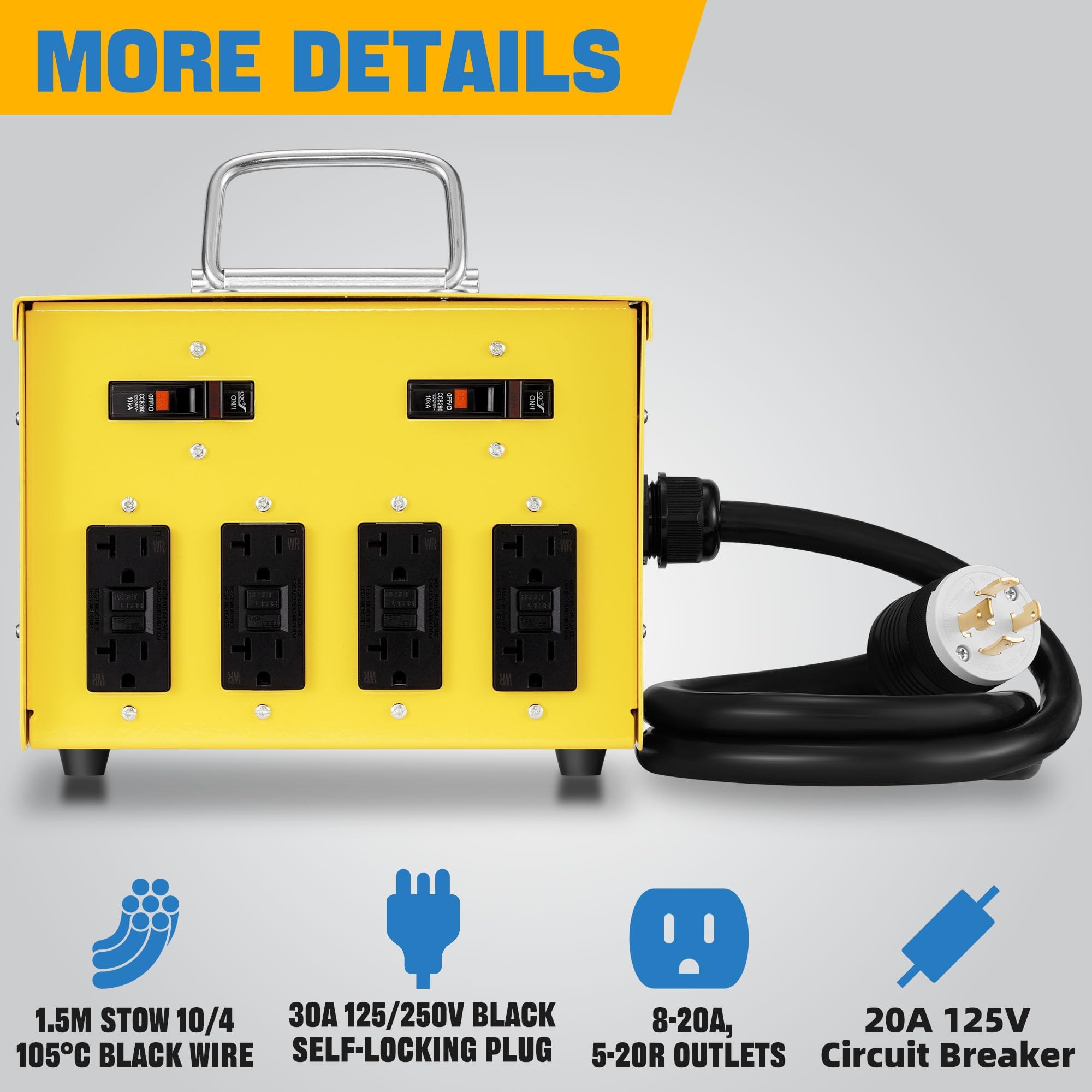 YARWELL 30A 125/250V Twist-Lock Temporary Power Distribution Box