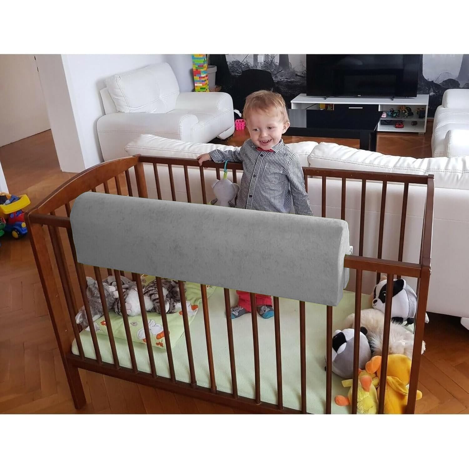 Bettkantenschutz für Kinderbetten Kissen für bettumrandung Rausfallschutz Abdeckung Kantenschutz für Babybett (Grau, 100cm)