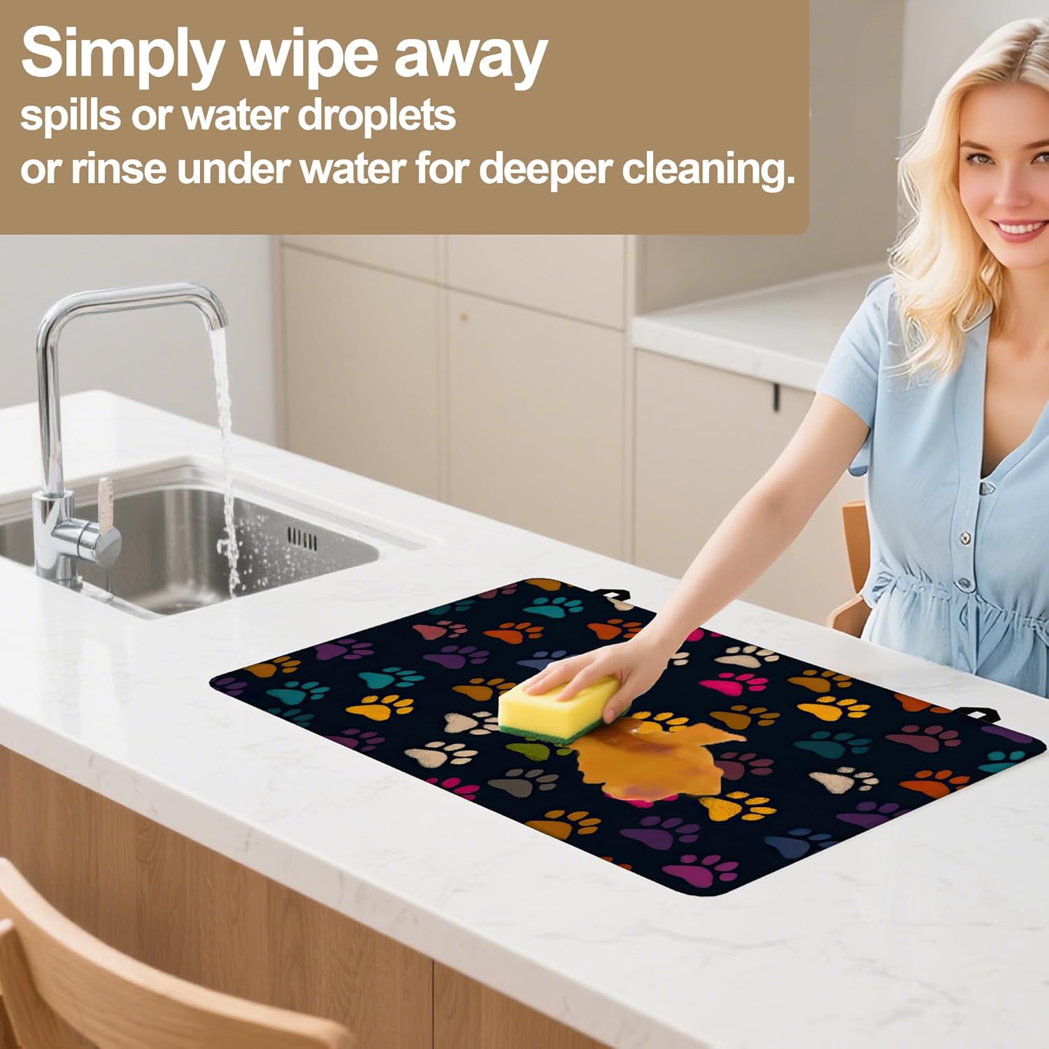 Colorful Paw Stove Top Covers for Electric Stove,Cat Dog Footprint Stove Top Protector Thick Rubber Dish Drying Mat for Kitchen Cooking Ceramic Countertop 28.5×20.5 in