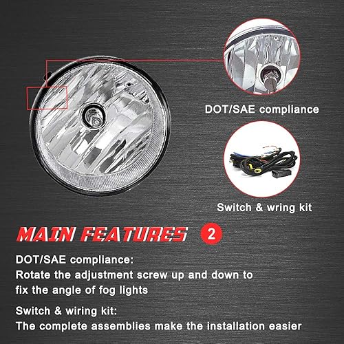 Miniatura 6 de Lámparas antiniebla de conducción de repuesto para Toyota Tacoma 2005-2011, Toyota Tundra 2007-2012, Toyota Solara 2004-2006 con bombillas halógenas