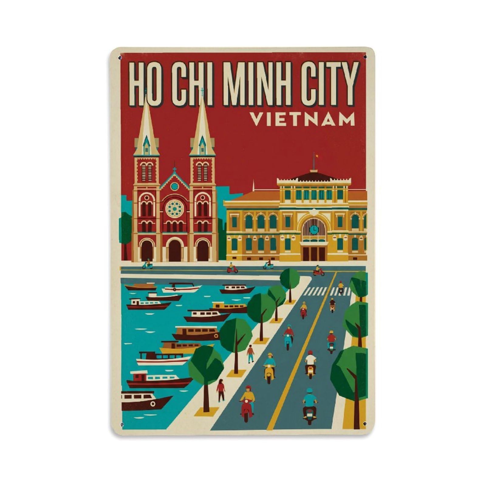 Gead 8X12inch Style Travel Retro Vietnam Ho Chi Minh City Metal Tin Sign