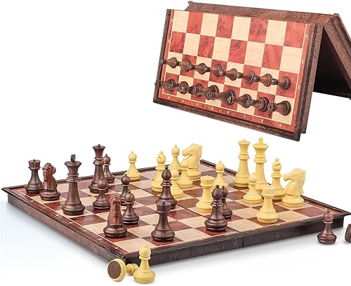 Juego de ajedrez magnético de viaje con caja de almacenamiento, tablero de ajedrez plegable de estilo madera, mini juego de bolsillo portátil de 8